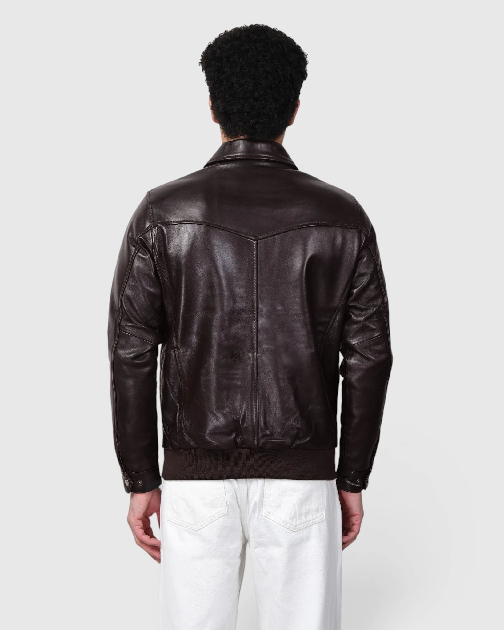 Heritage Drift Leather Bomber Jacket – Dark Brown