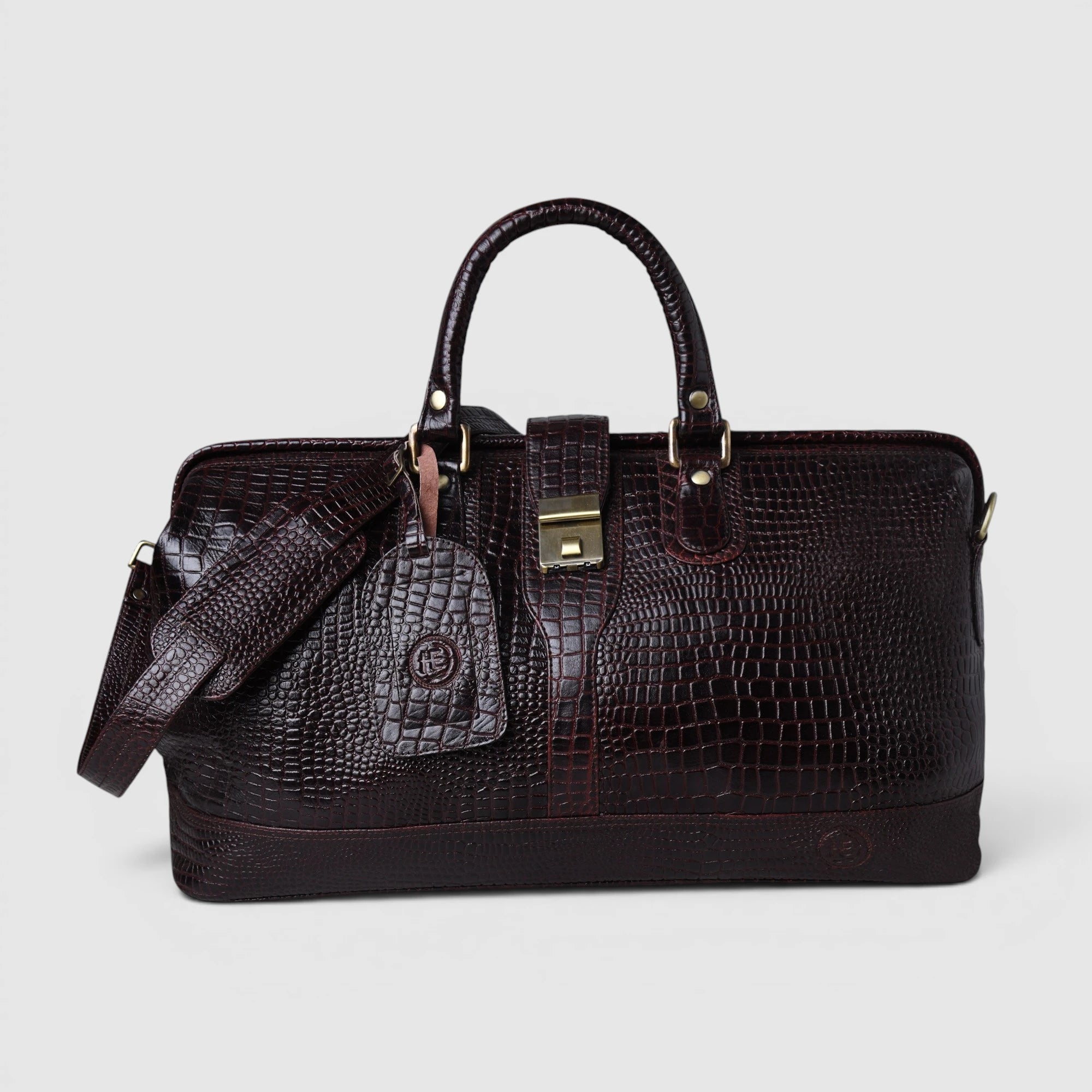 Maverick Croco Weekender Duffle Bag - Espresso Brown