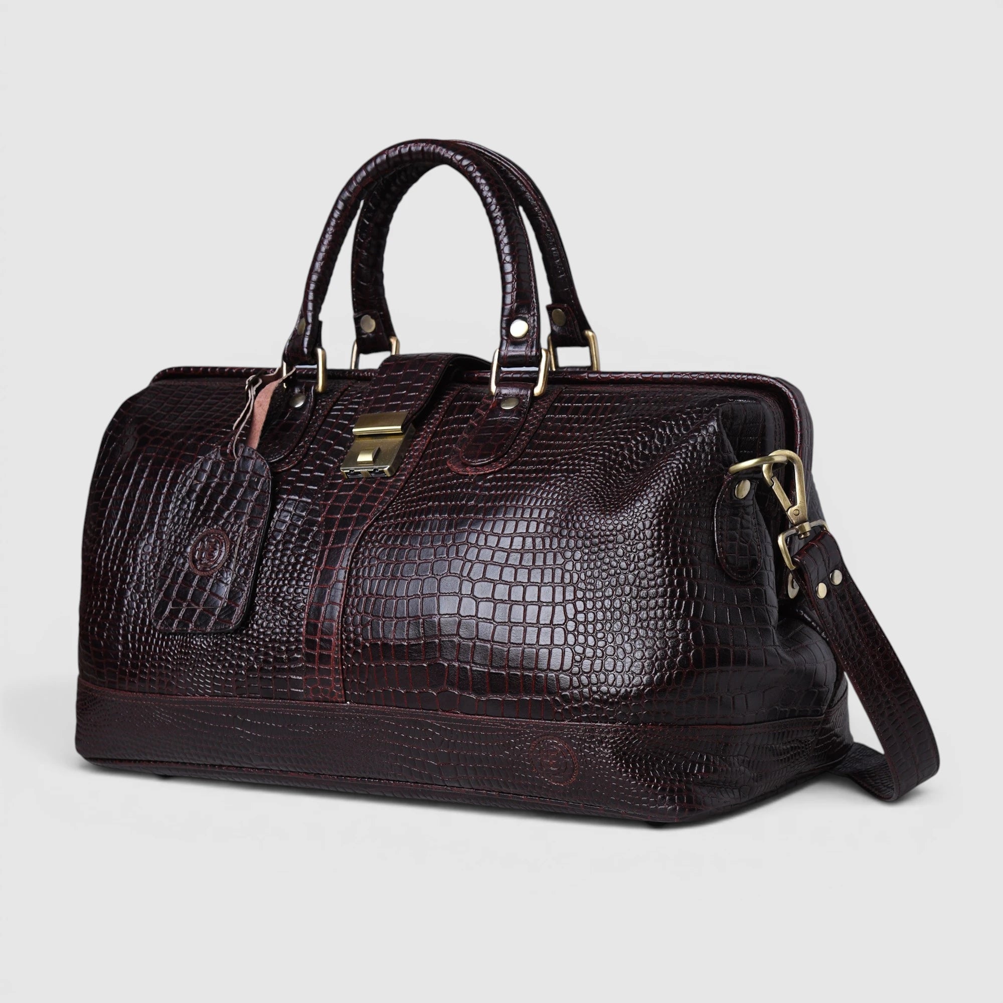 Maverick Croco Weekender Duffle Bag - Espresso Brown
