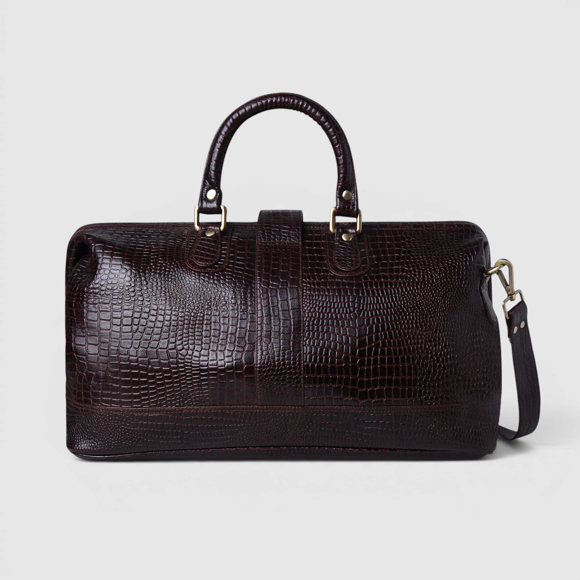 Maverick Croco Weekender Duffle Bag - Espresso Brown