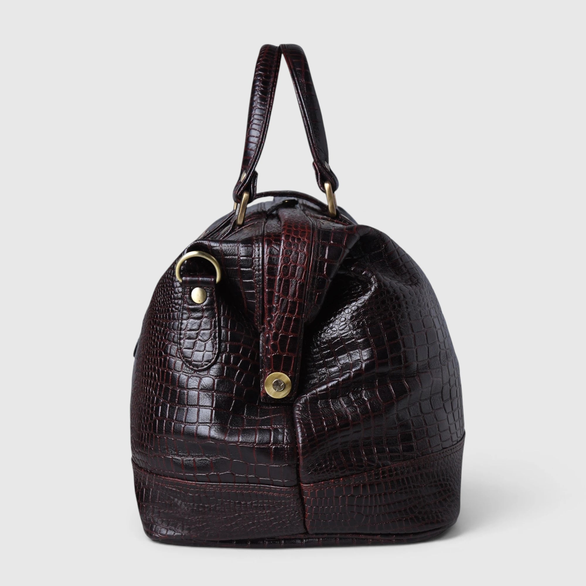 Maverick Croco Weekender Duffle Bag - Espresso Brown