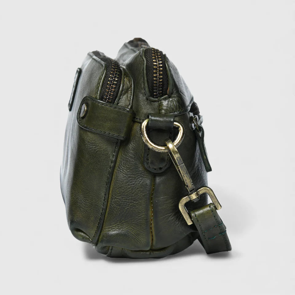 Classic Cognac Leather Women's Handbag - Olive Colour