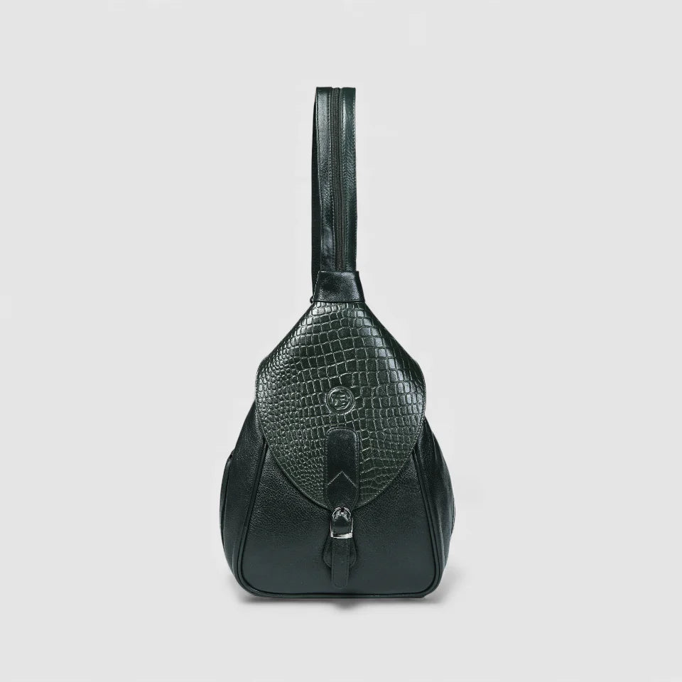 Croco Leather Shoulder Bag - Rich Green