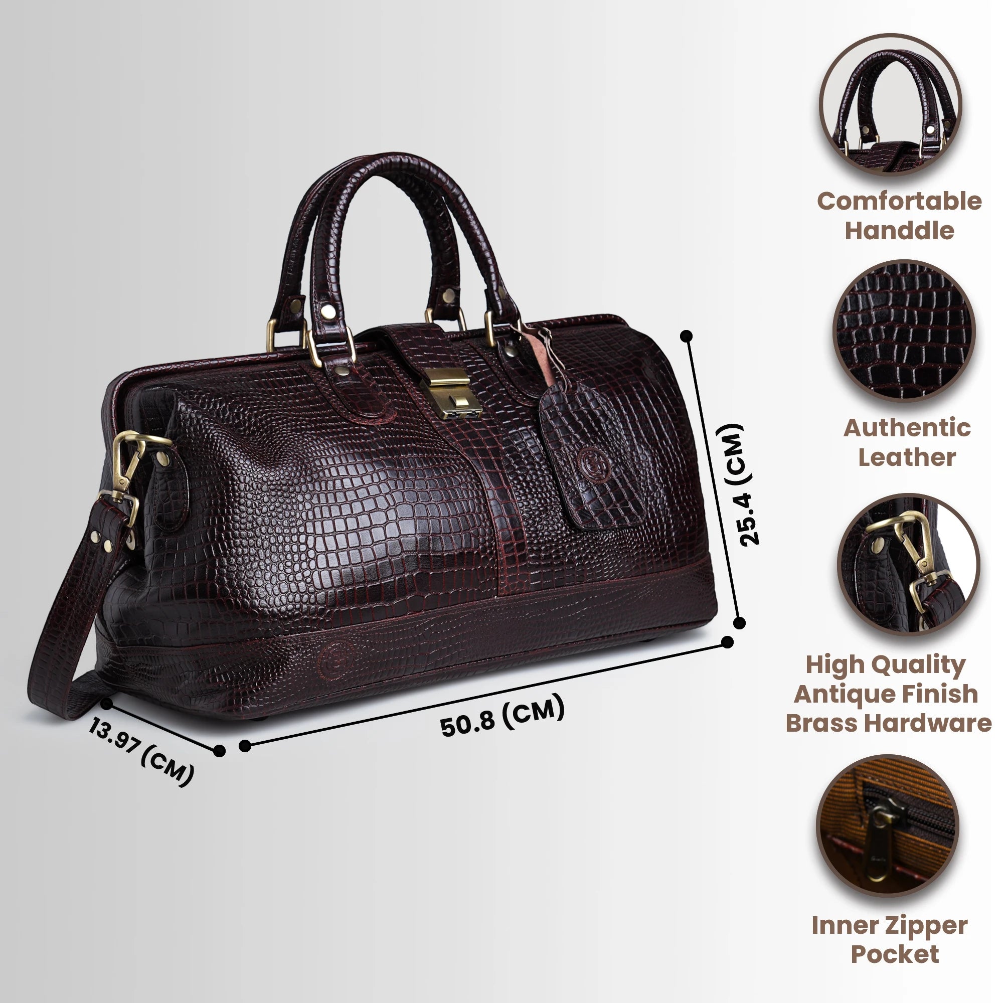 Scarlet Croco Voyager Duffle Bag - Expresso brown