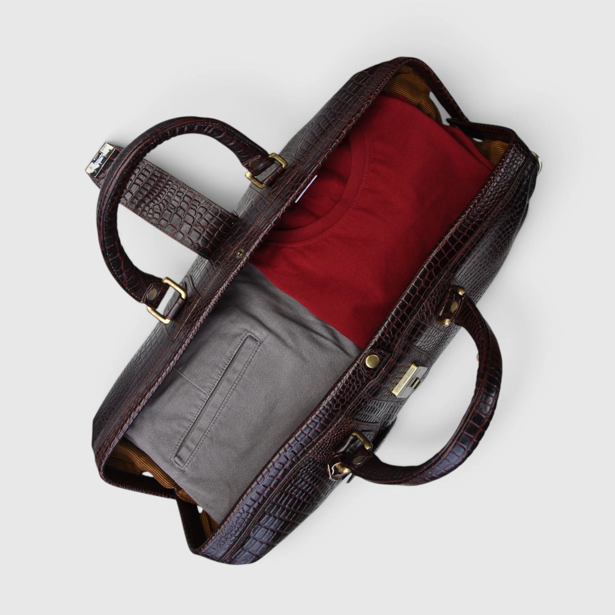 Maverick Croco Weekender Duffle Bag - Espresso Brown