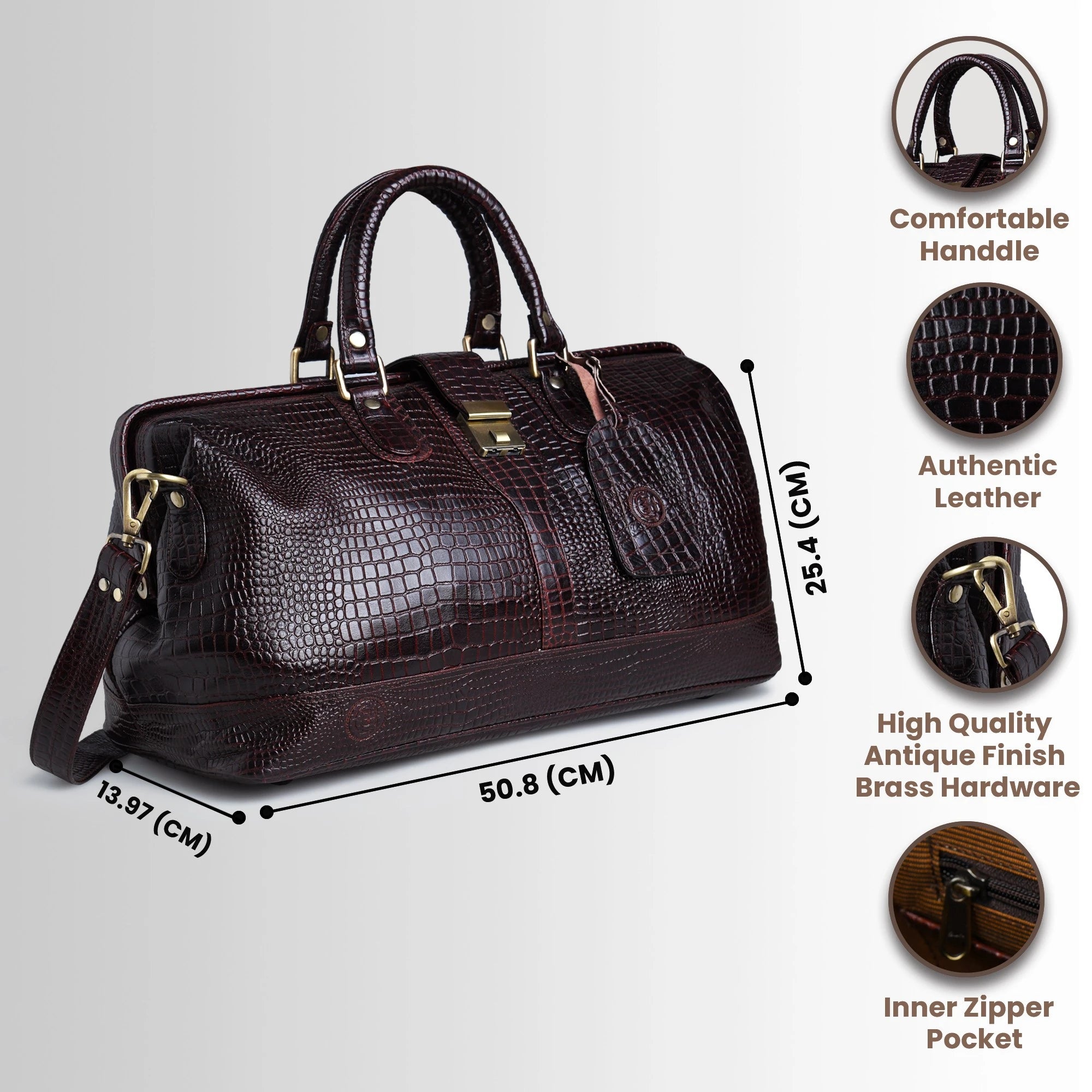 Maverick Croco Weekender Duffle Bag - Espresso Brown