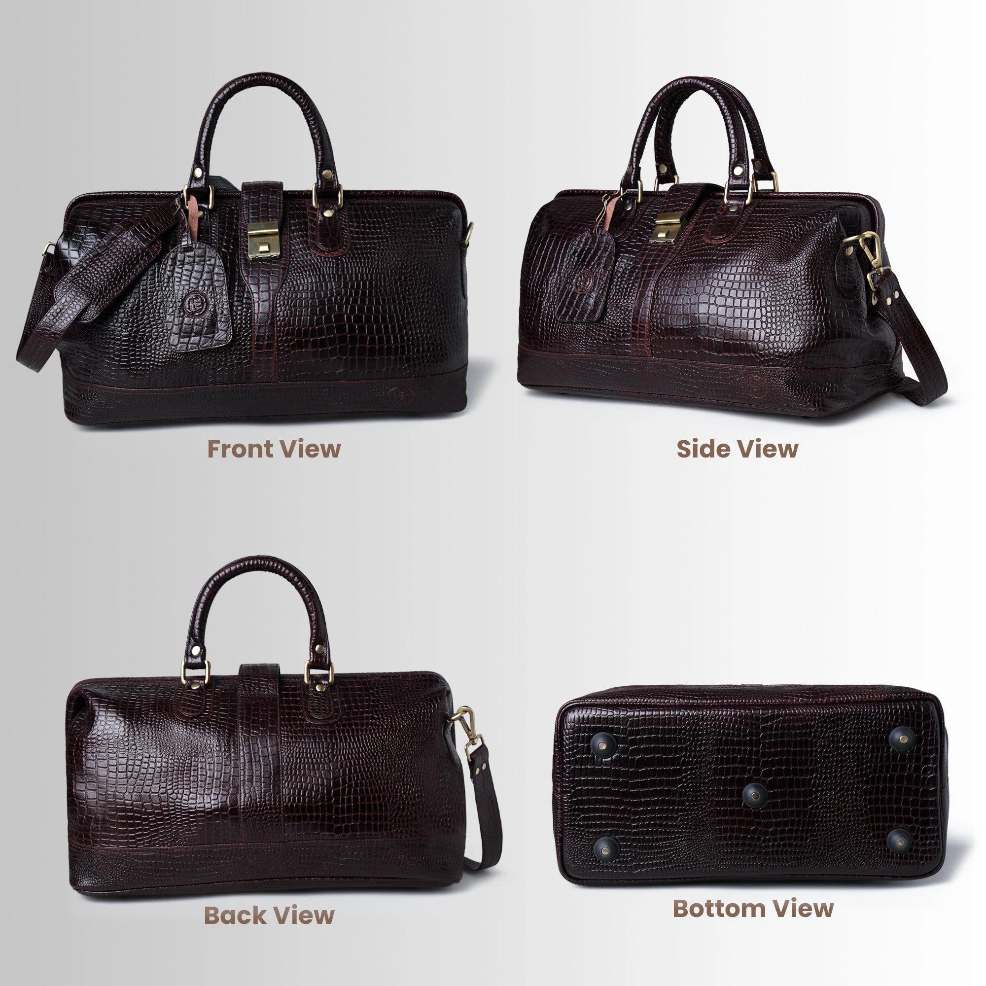 Maverick Croco Weekender Duffle Bag - Espresso Brown