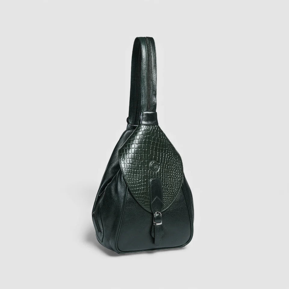 Croco Leather Shoulder Bag - Rich Green