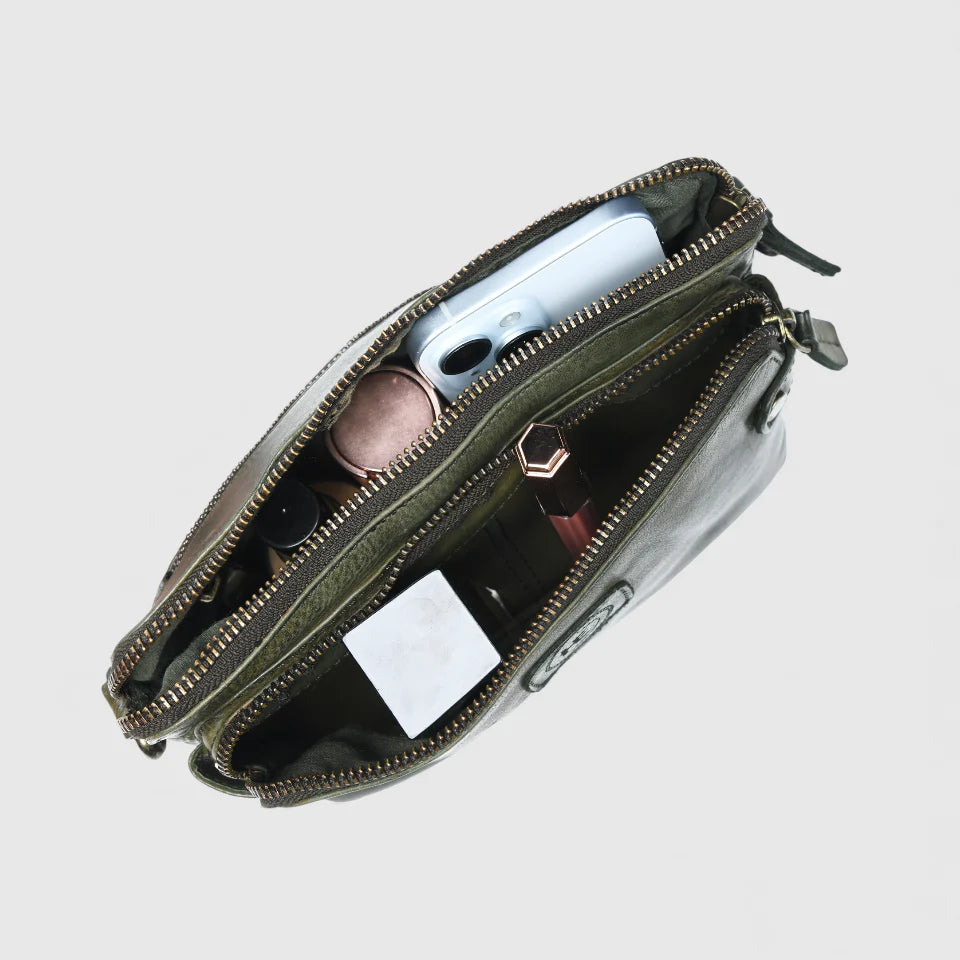 Classic Cognac Leather Women's Handbag - Olive Colour