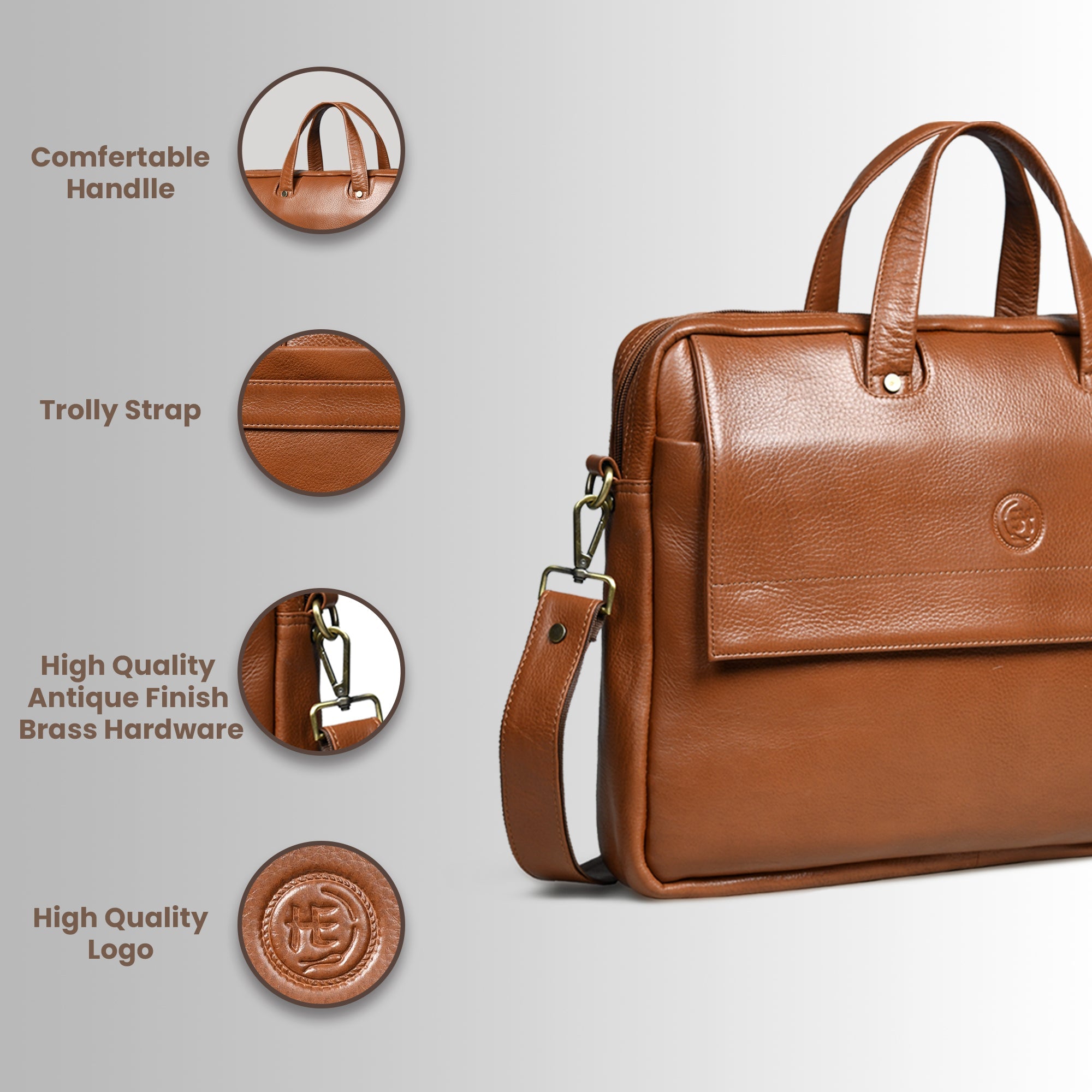Executive Edge Leather Laptop Briefcase - Tan Colour