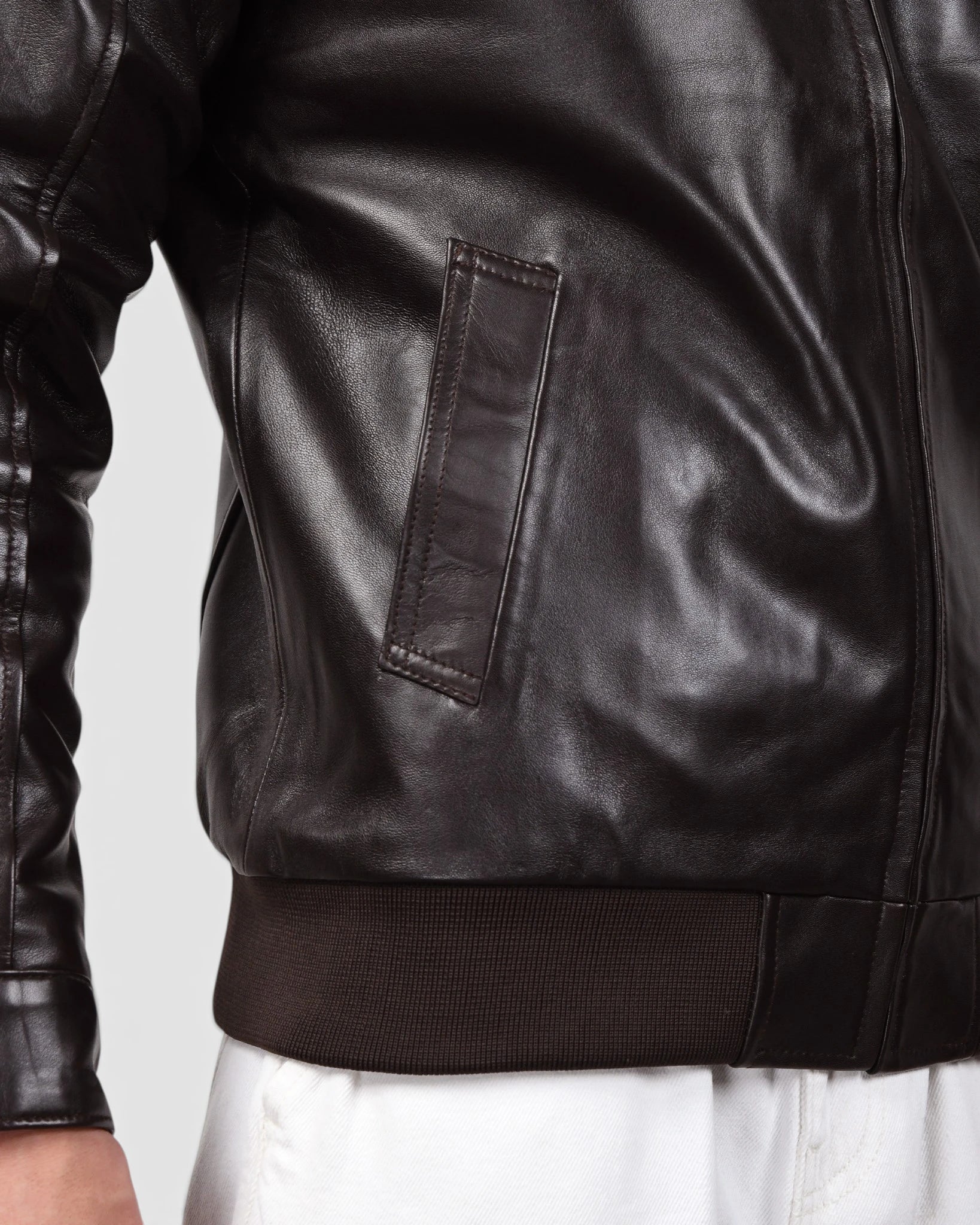 Heritage Drift Leather Bomber Jacket – Dark Brown