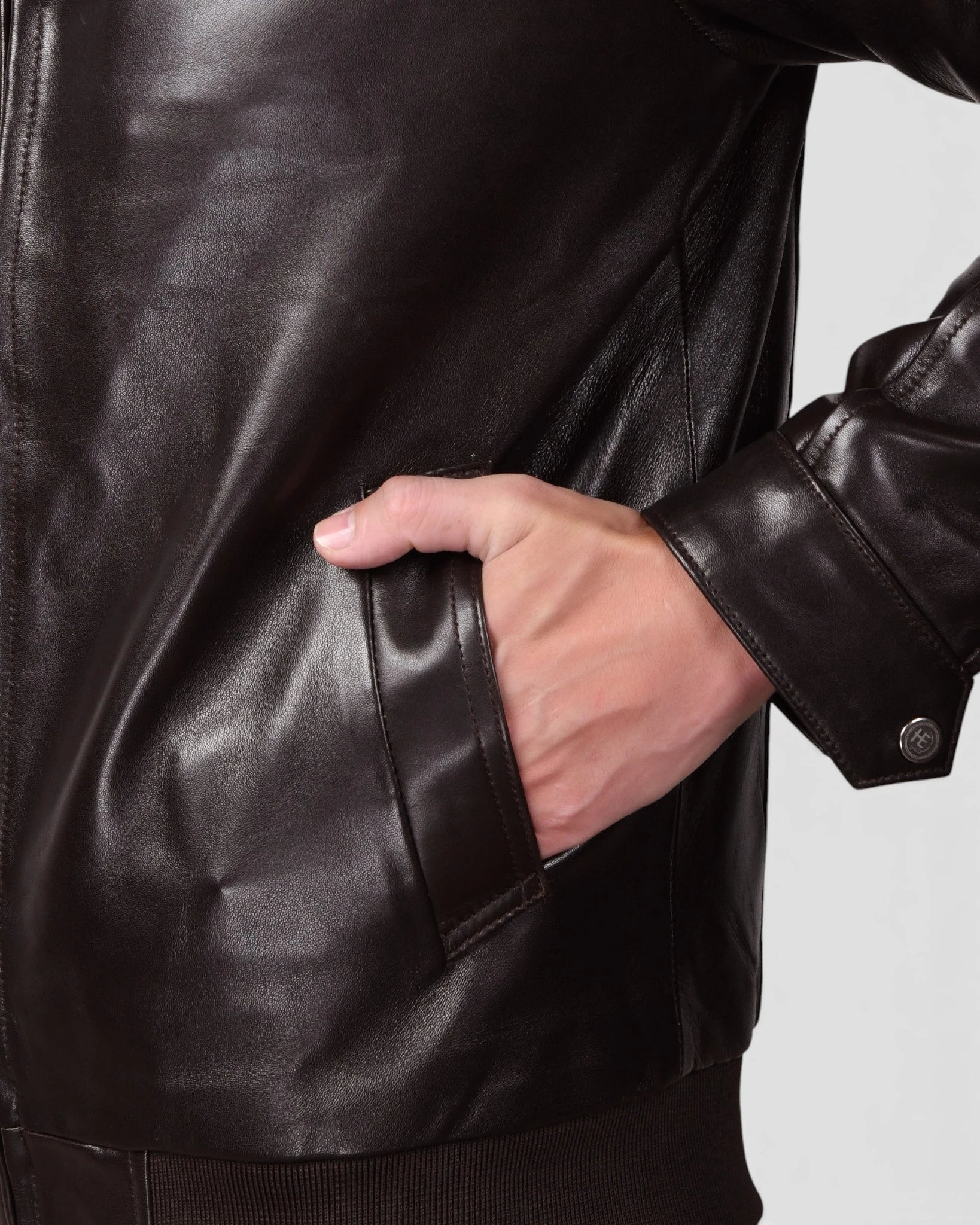 Heritage Drift Leather Bomber Jacket – Dark Brown