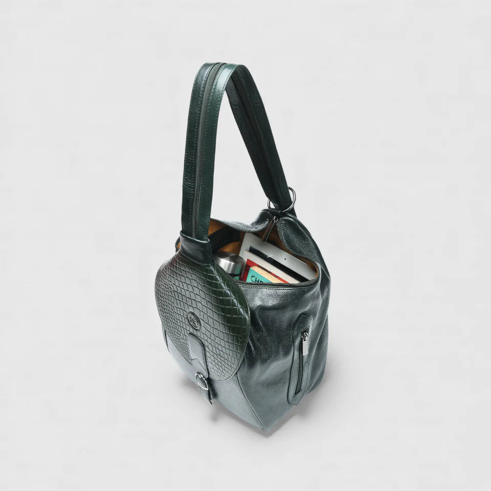 Croco Leather Shoulder Bag - Rich Green