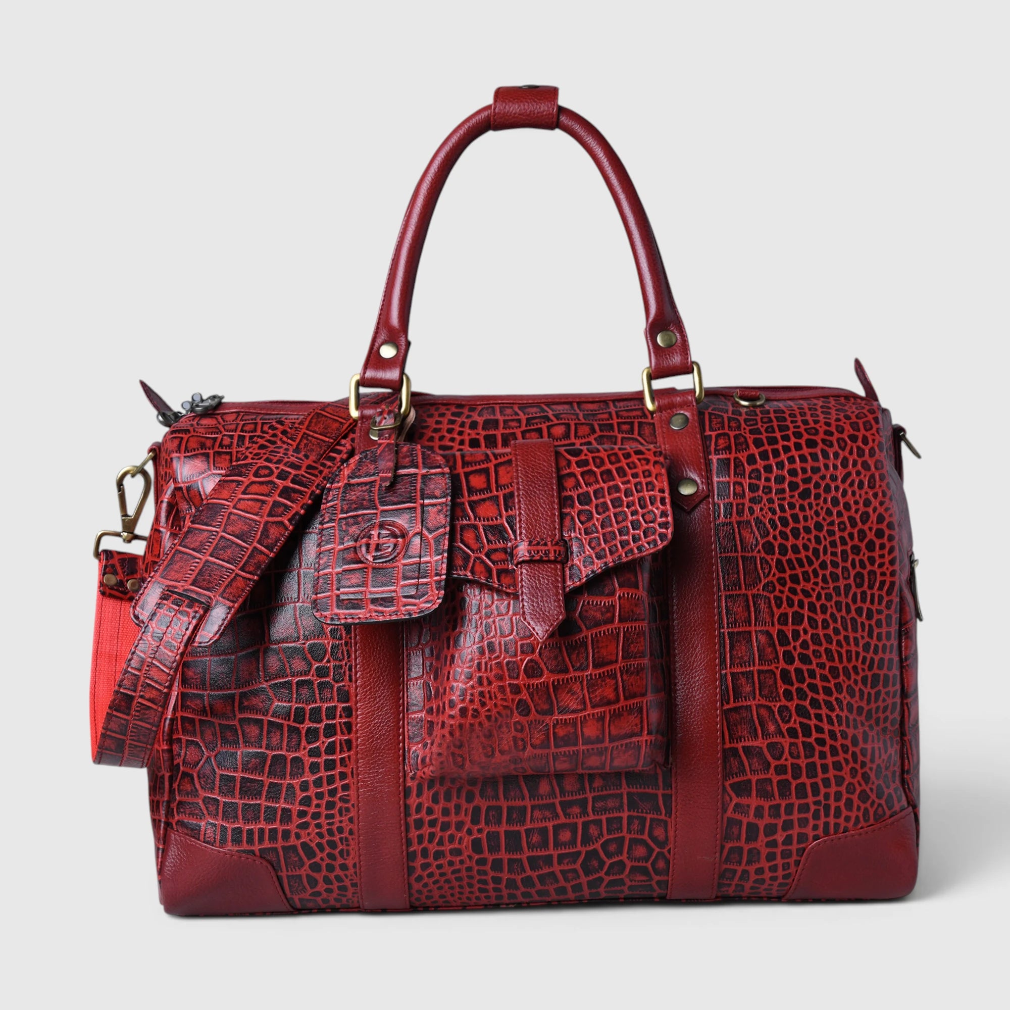 Scarlet Croco Voyager Duffle Bag - Crimson Red
