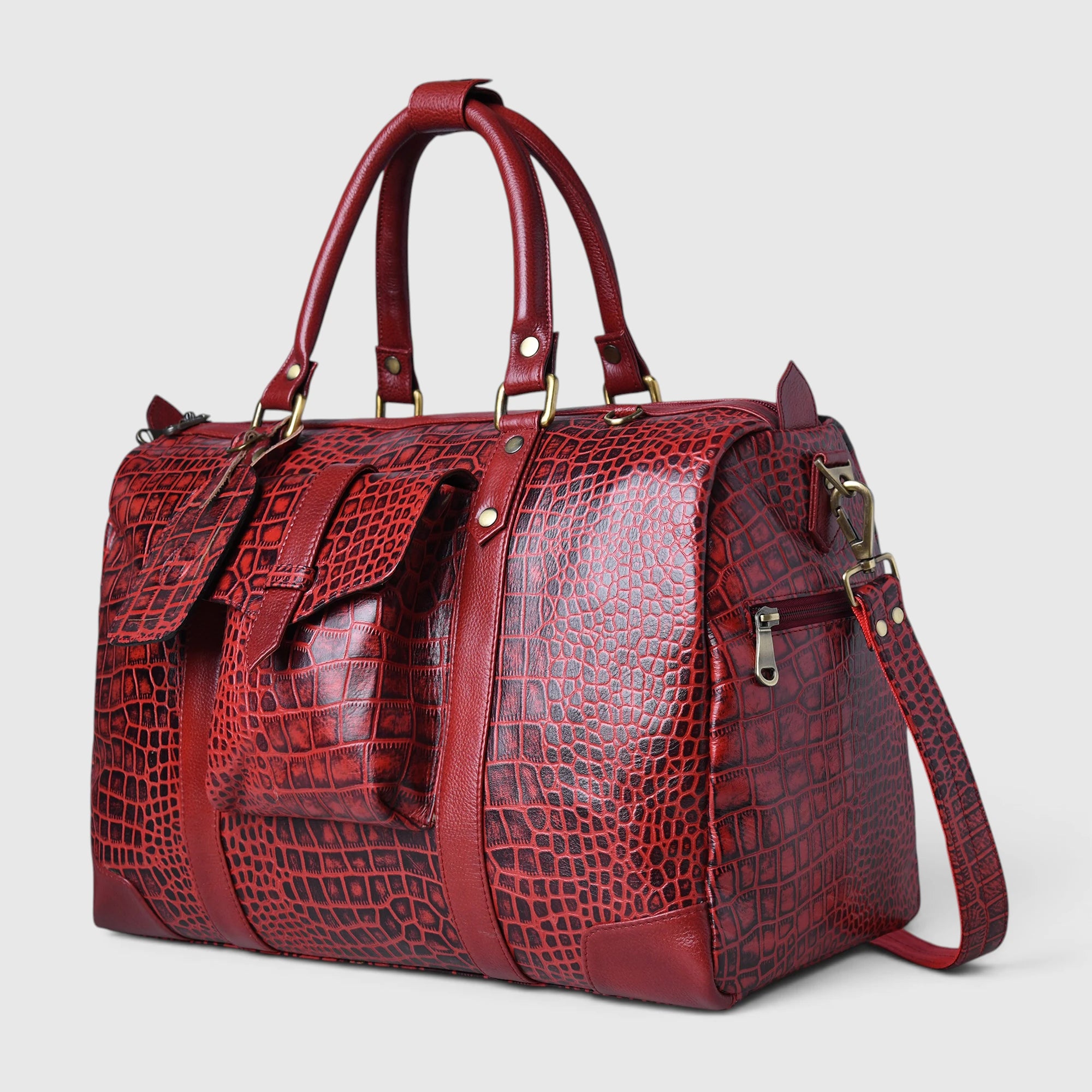 Scarlet Croco Voyager Duffle Bag - Crimson Red