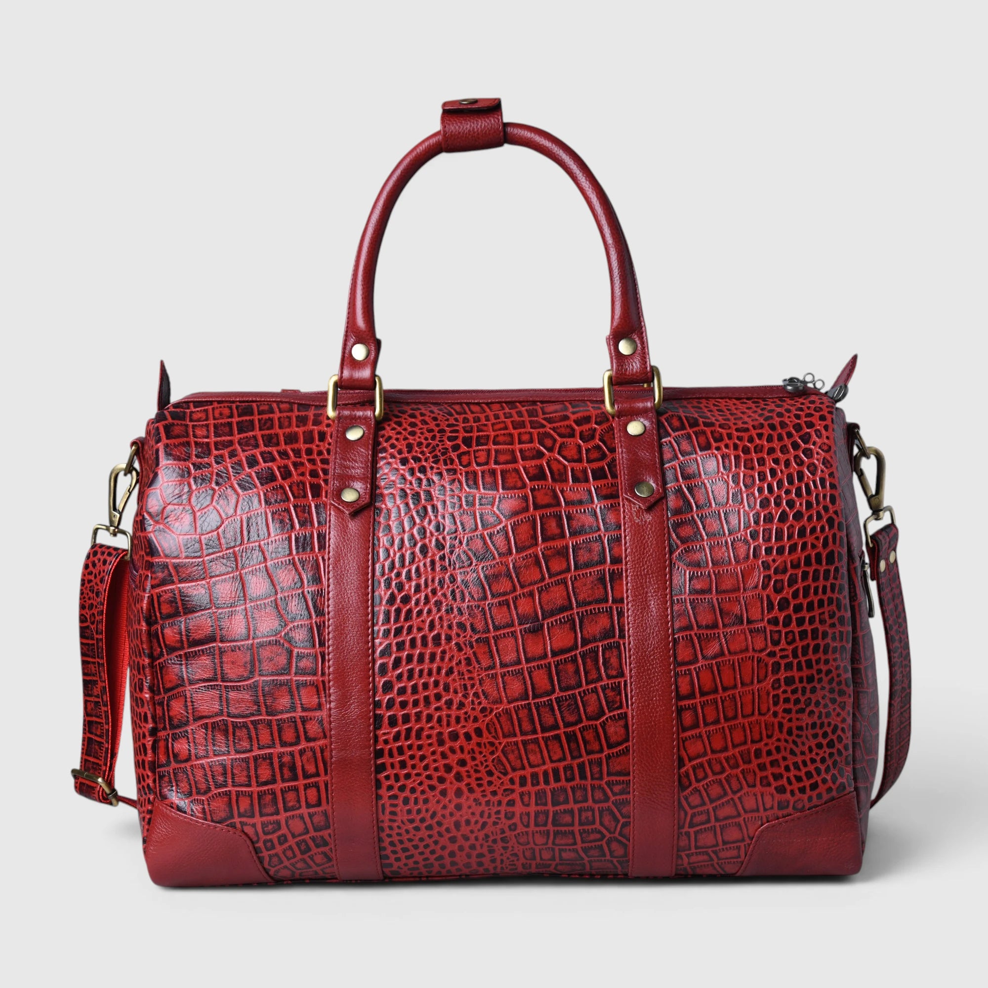 Scarlet Croco Voyager Duffle Bag - Crimson Red