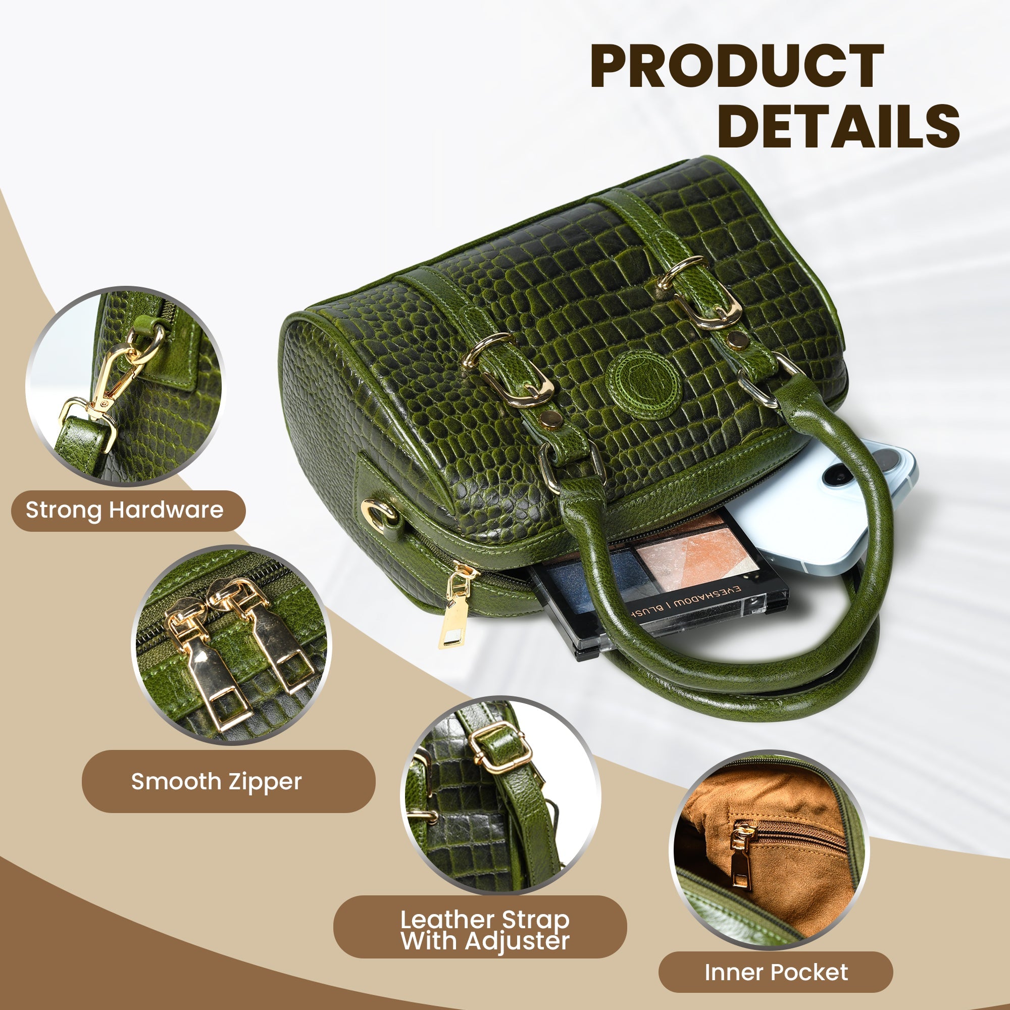 Emerald Luxe Croc Satchel Bag - Olive Colour