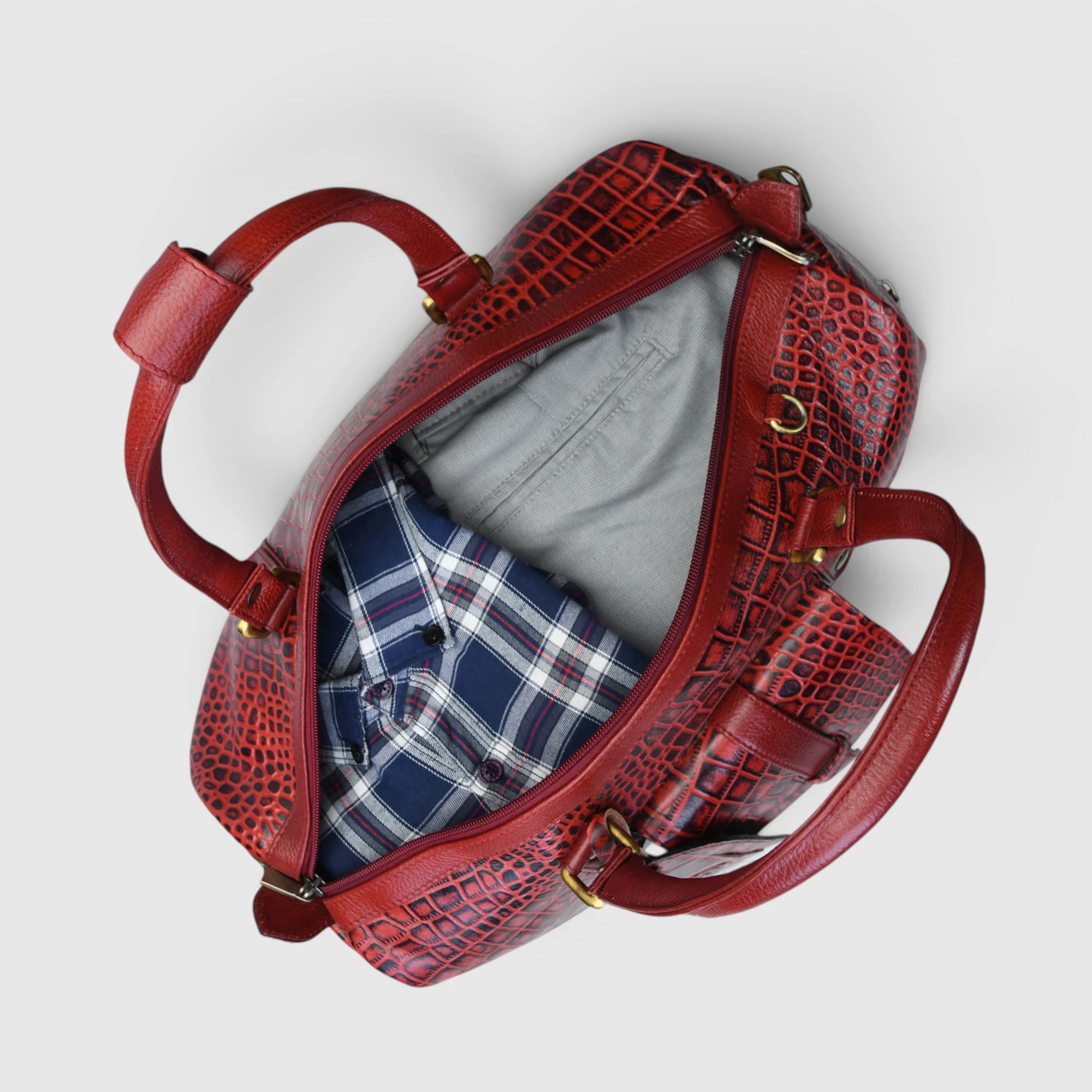 Scarlet Croco Voyager Duffle Bag - Crimson Red