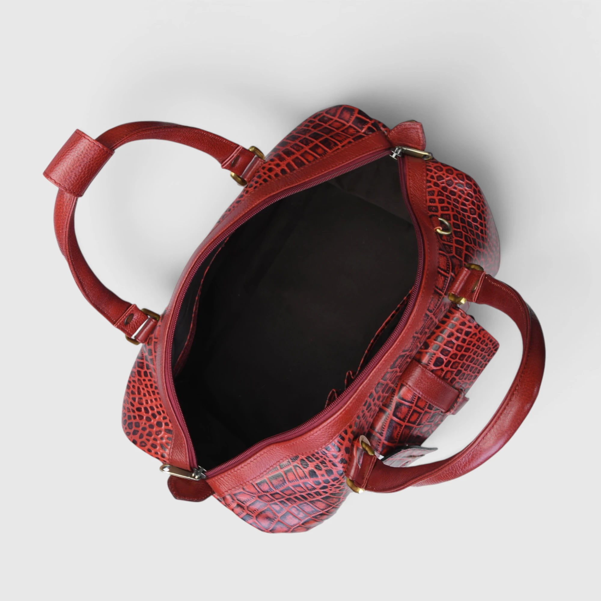 Scarlet Croco Voyager Duffle Bag - Crimson Red
