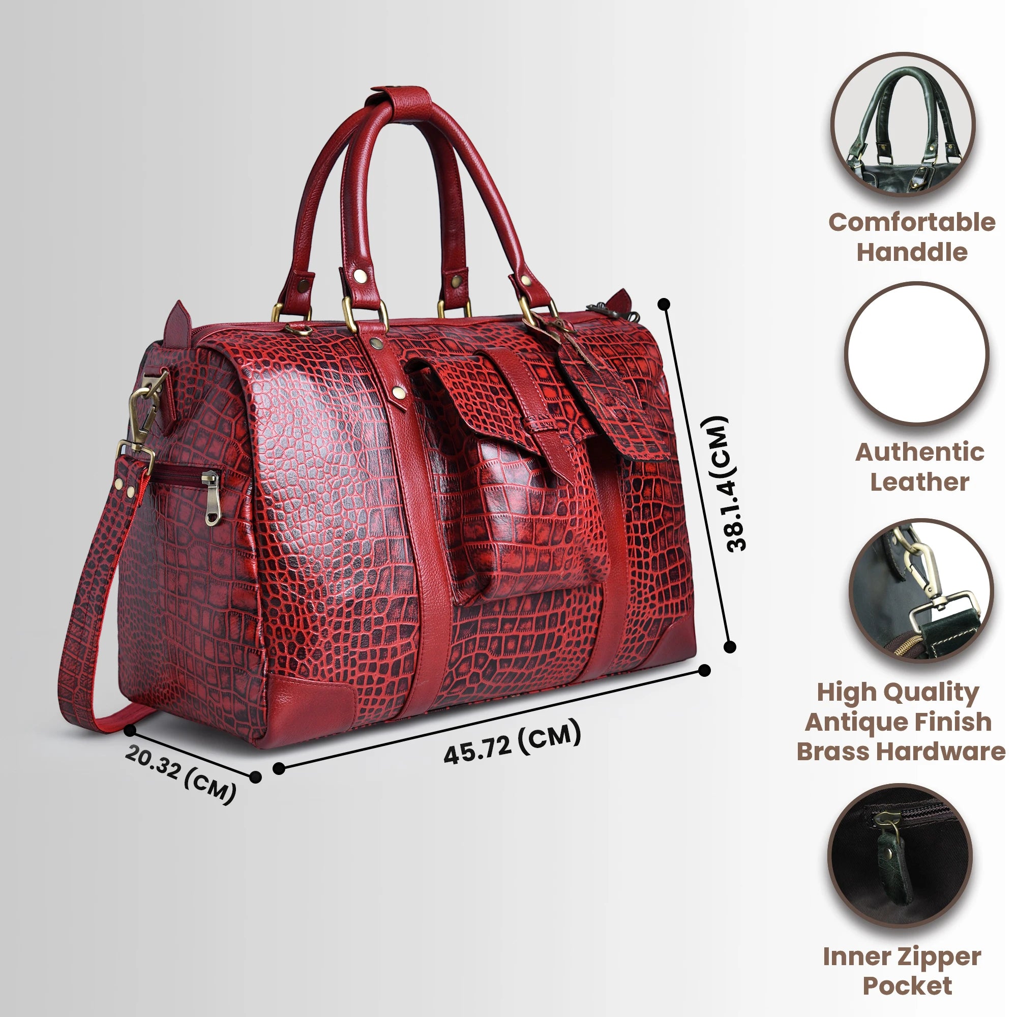 Scarlet Croco Voyager Duffle Bag - Crimson Red