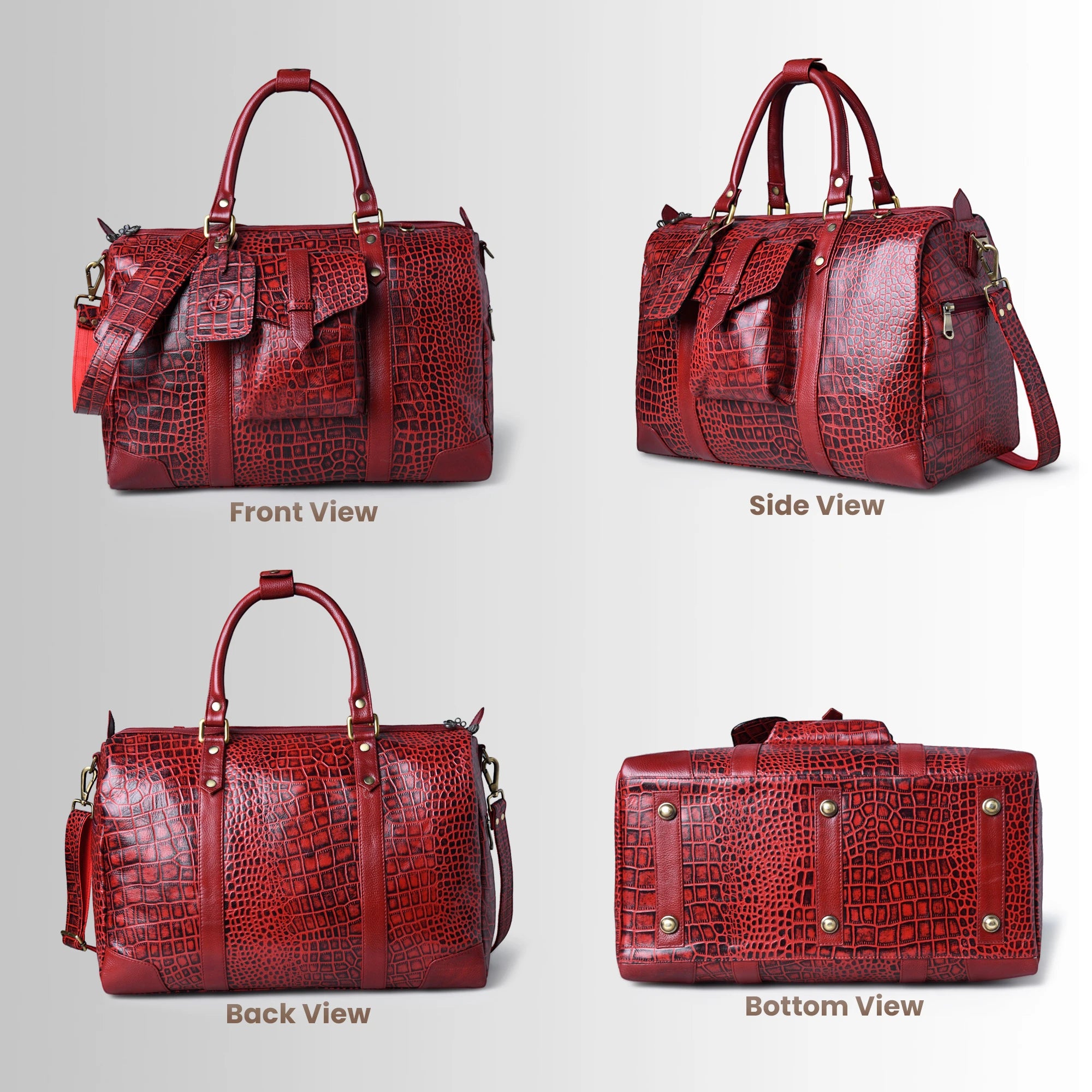 Scarlet Croco Voyager Duffle Bag - Crimson Red