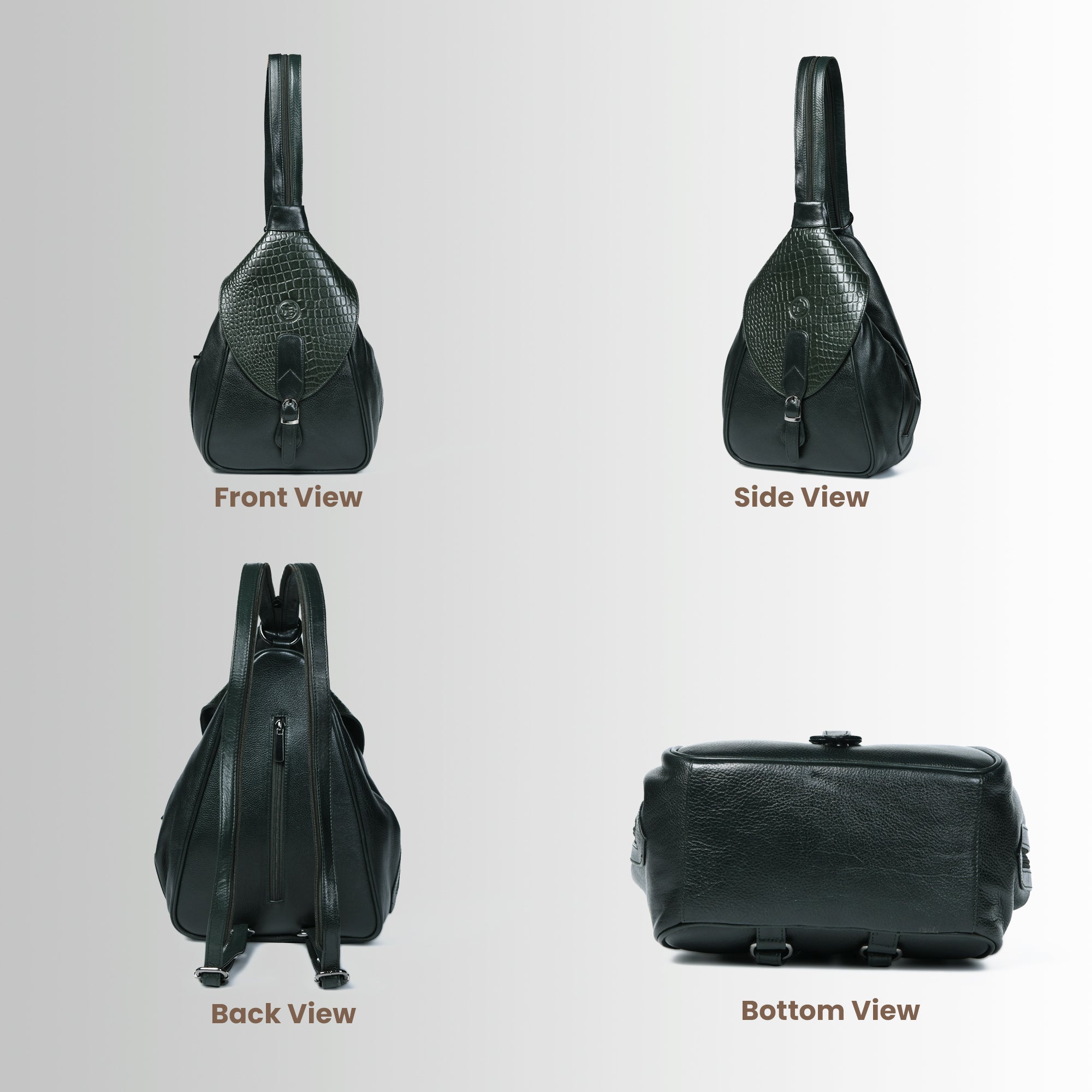 Croco Leather Shoulder Bag - Rich Green