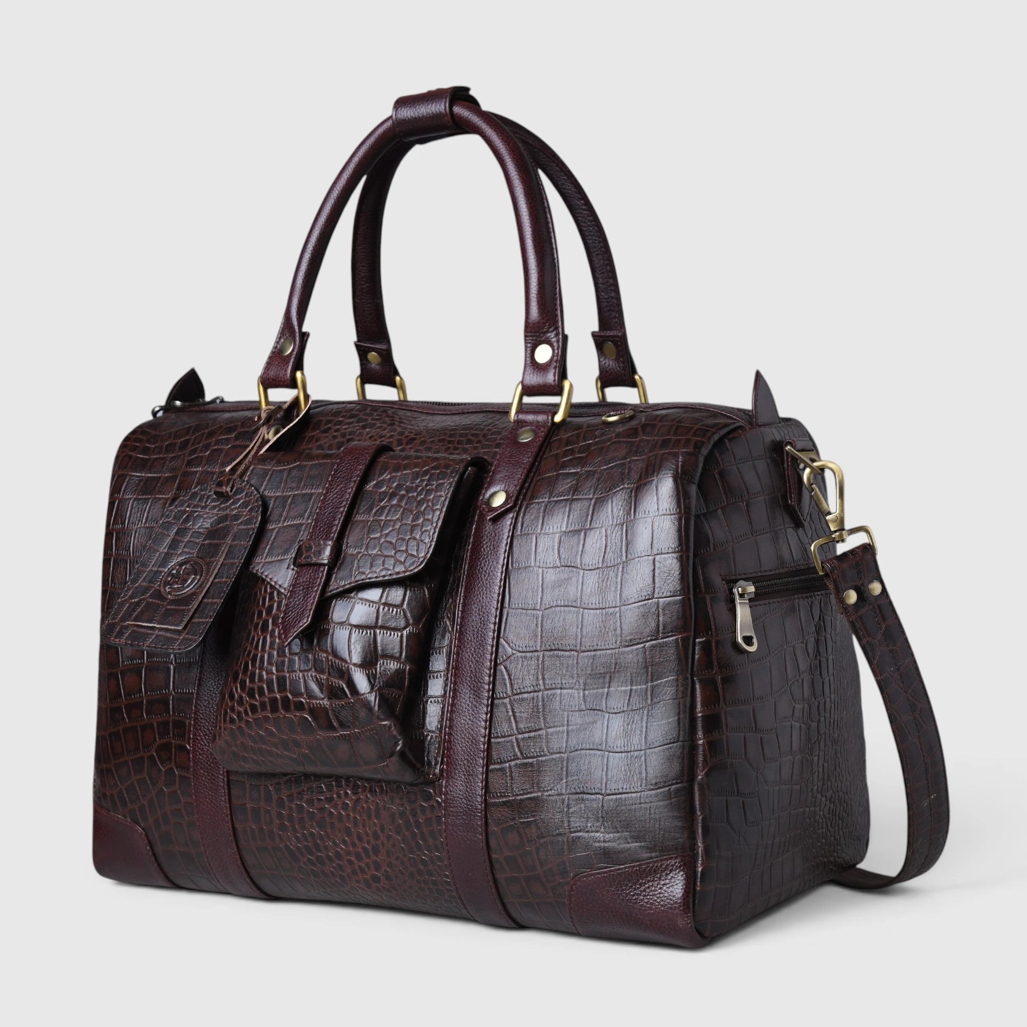 Scarlet Croco Voyager Duffle Bag - Expresso brown