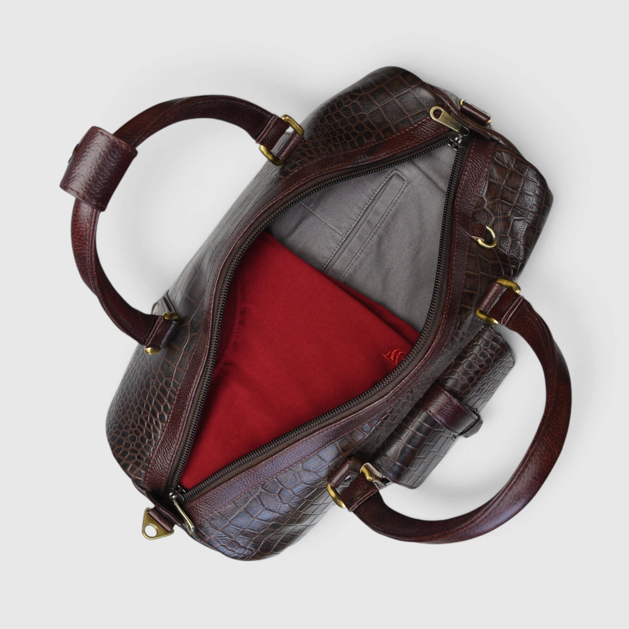 Scarlet Croco Voyager Duffle Bag - Expresso brown
