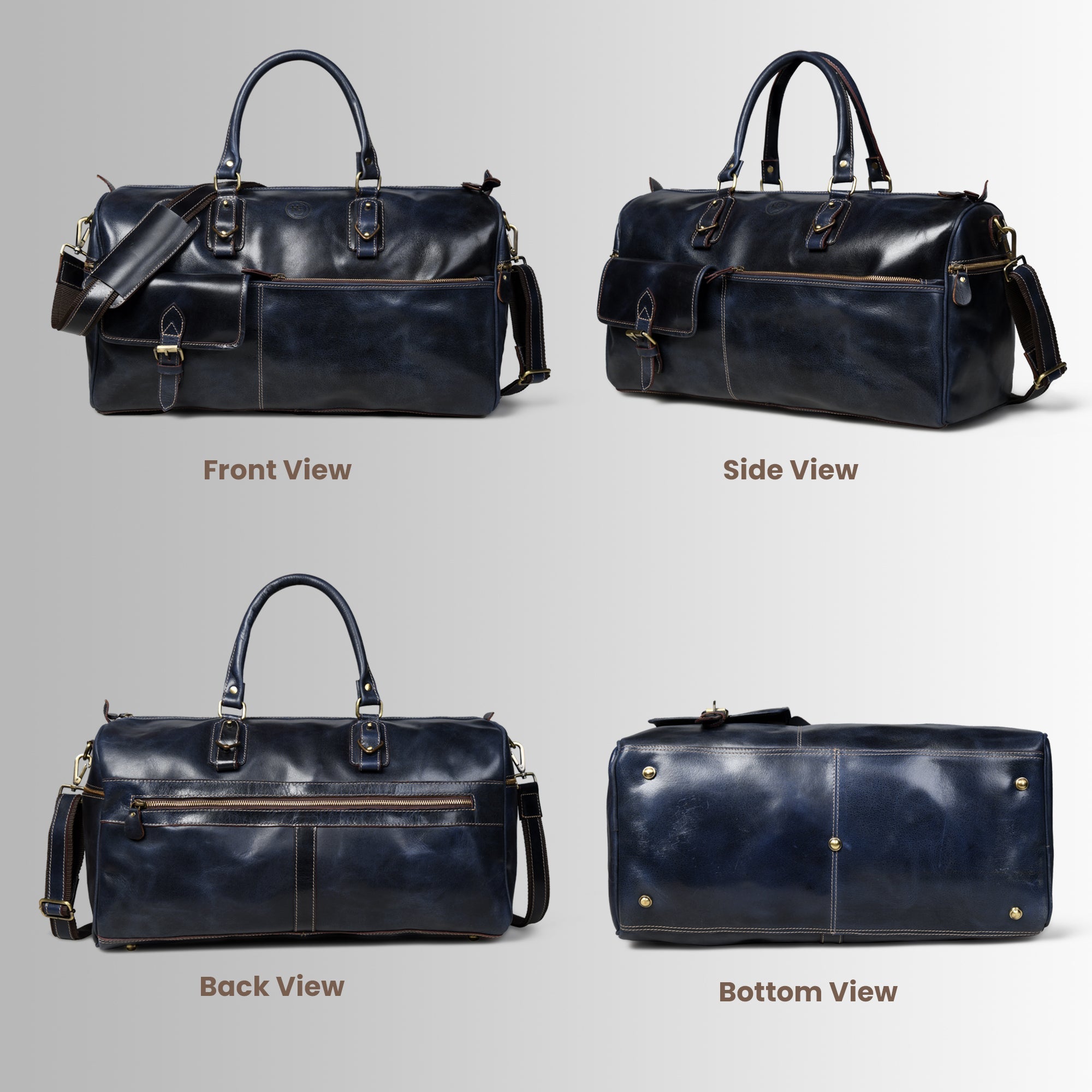 The Odyssey Leather Travel Duffle - Navy blue