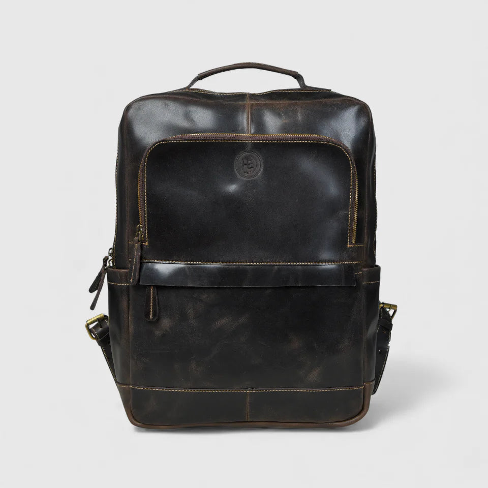 Alpine Vintage Leather Laptop Backpack - Espresso Brown
