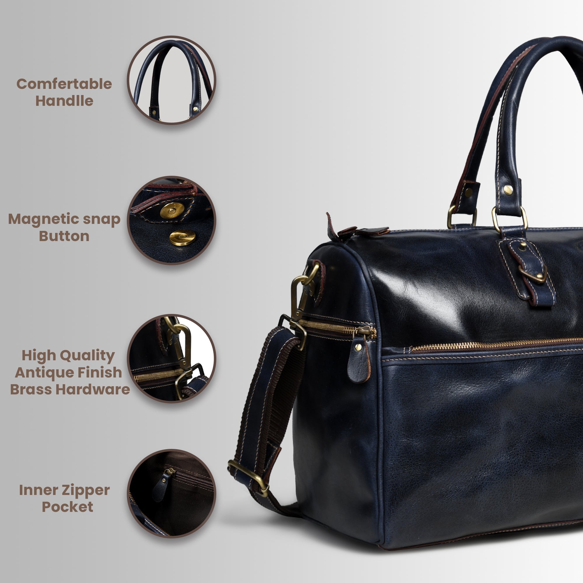 The Odyssey Leather Travel Duffle - Navy blue