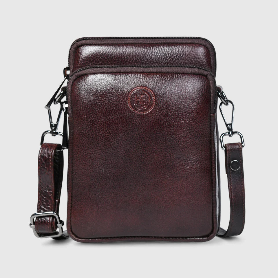 AmberStride Leather Sling Bag – Maroon colour