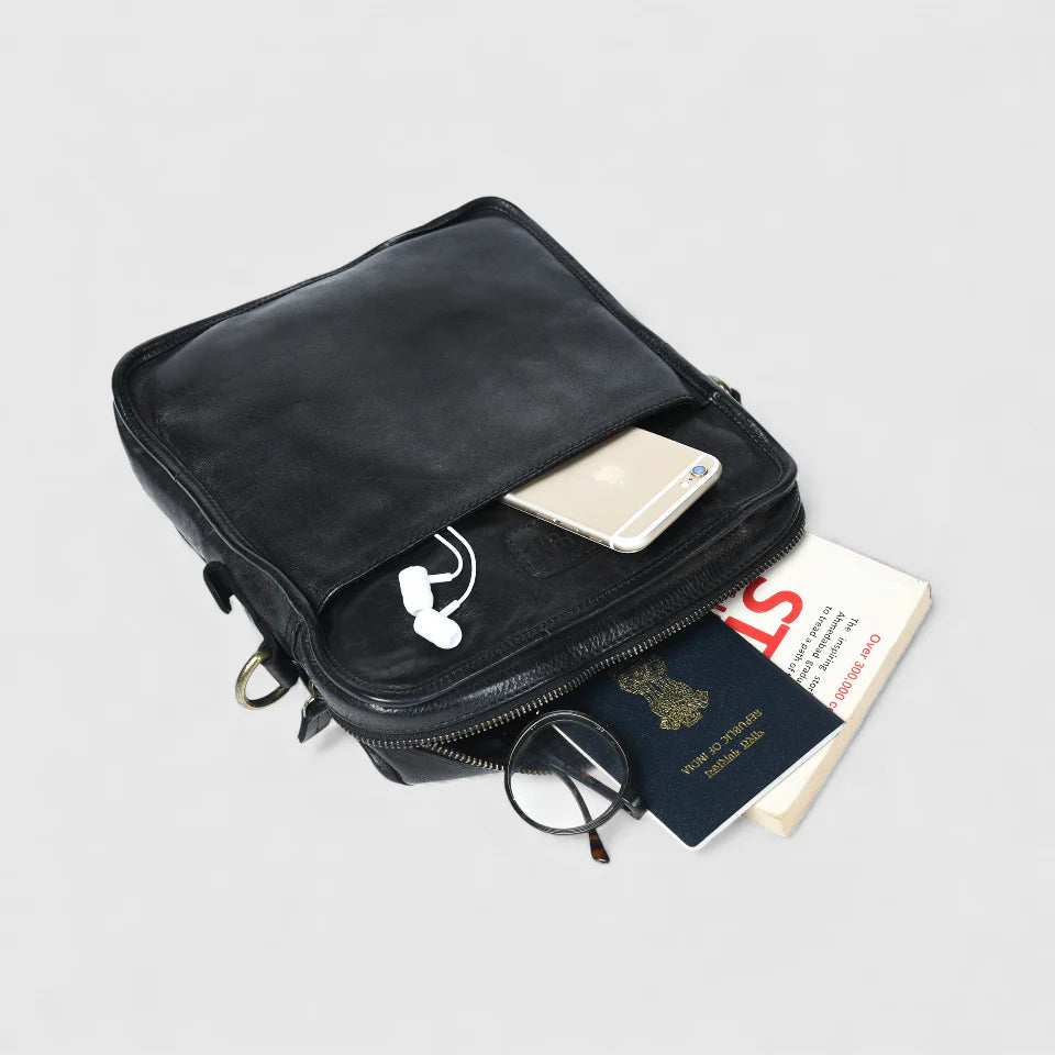 Verdant Trail Leather Sling Bag – Black Colour