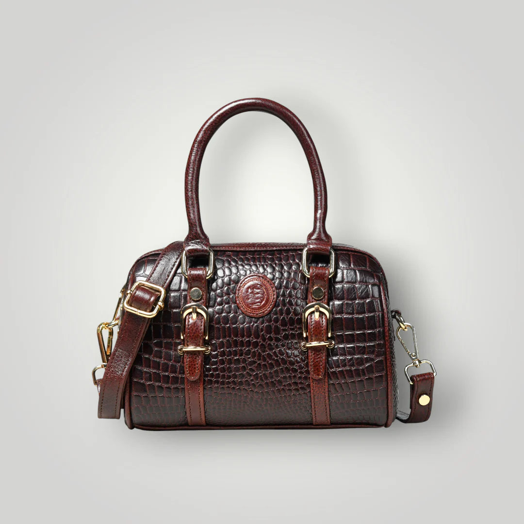 Emerald Luxe Croc Satchel Bag - Maroon colour