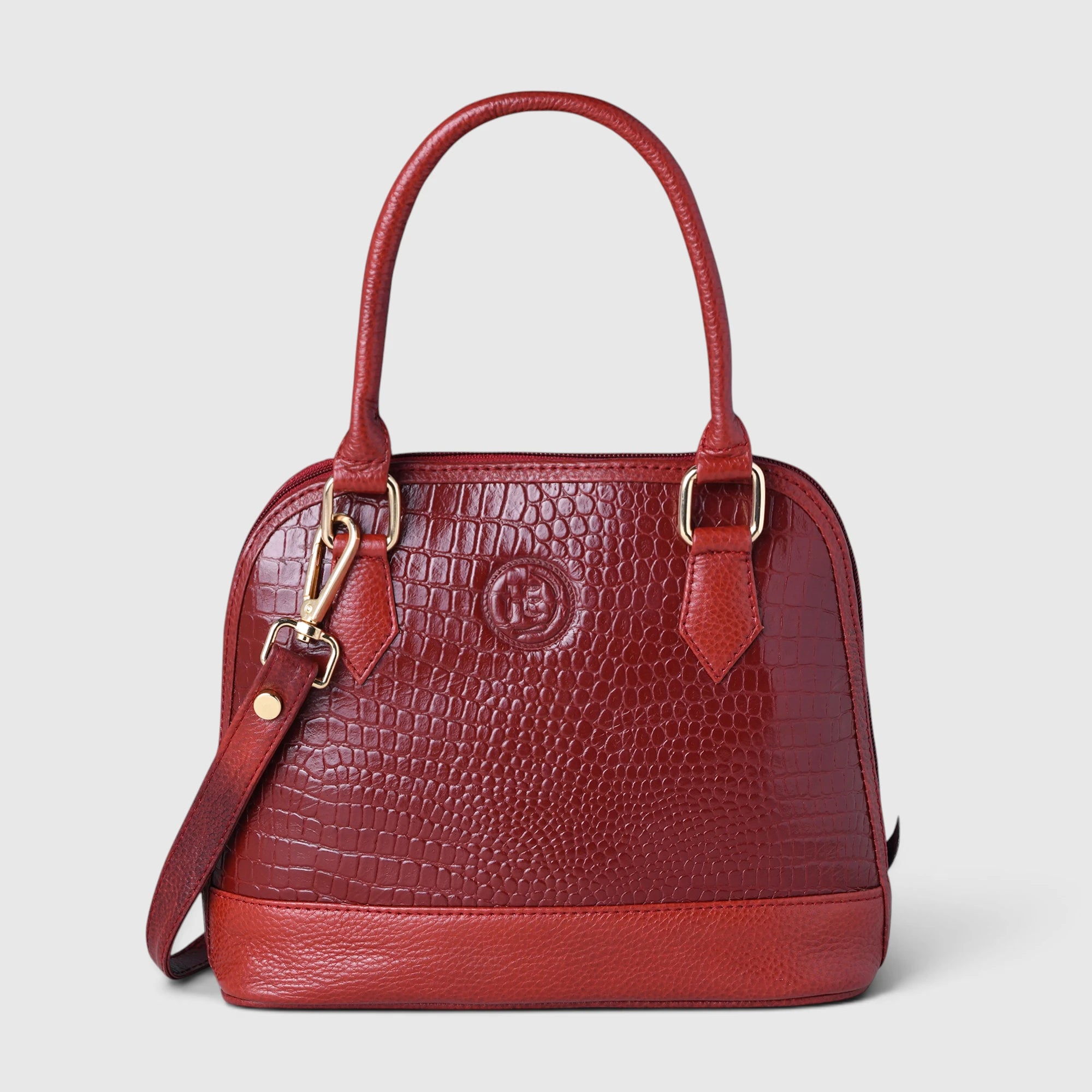 Monroe Croco Leather Satchel - Crimson Red