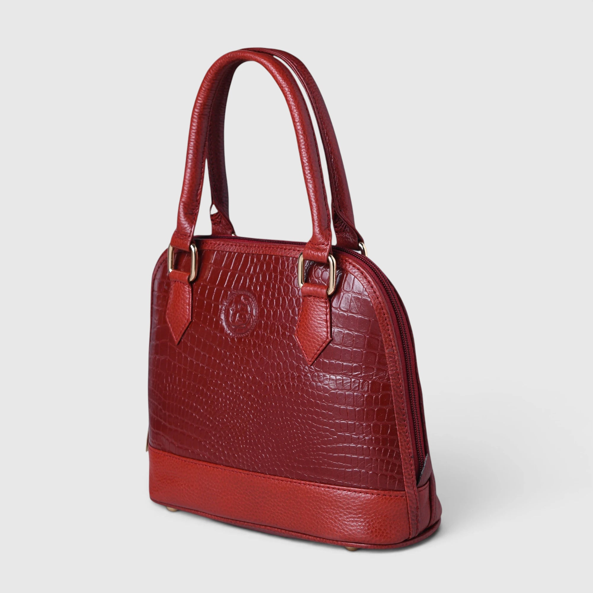 Monroe Croco Leather Satchel - Crimson Red