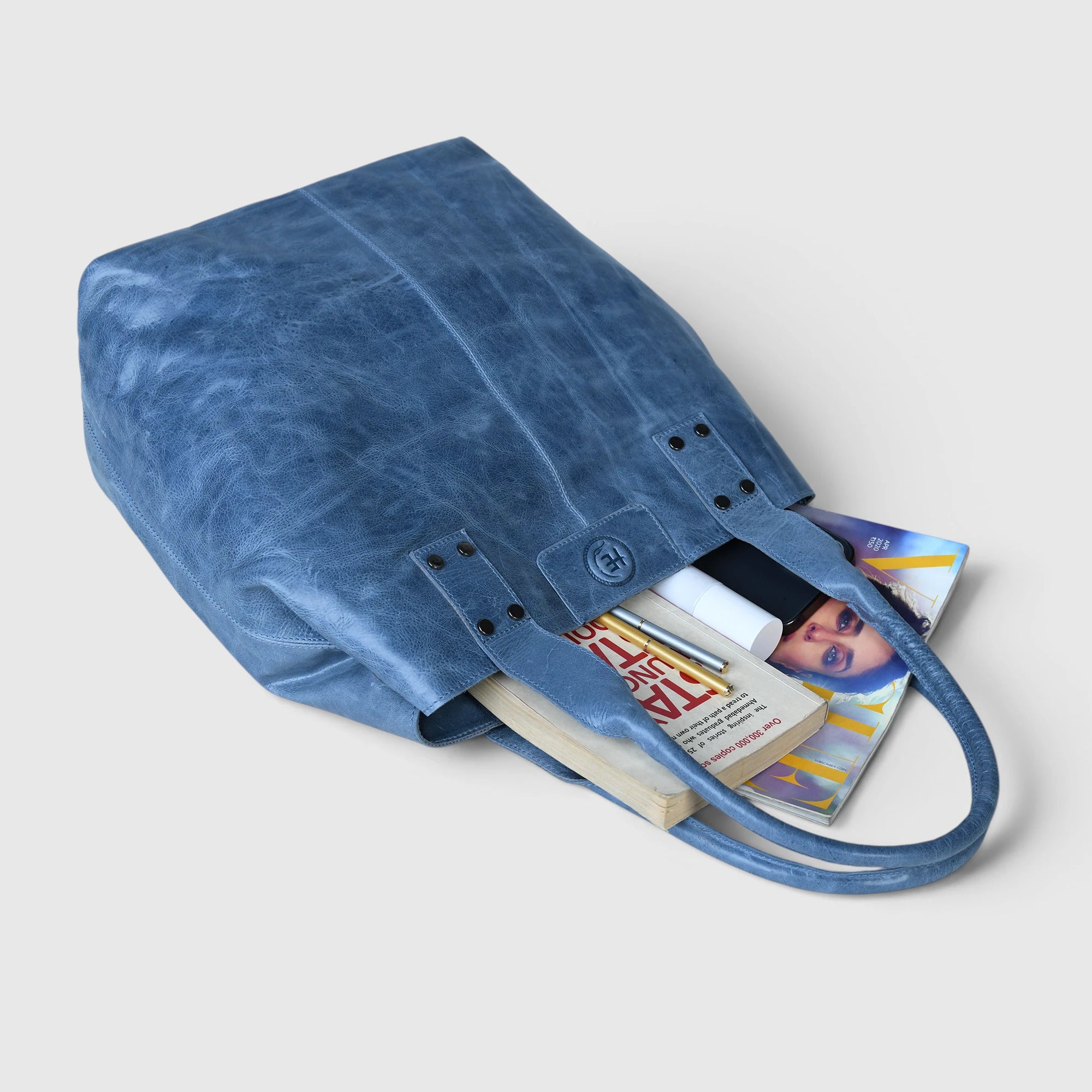 Aurelia Leather Carryall – Sky Azure
