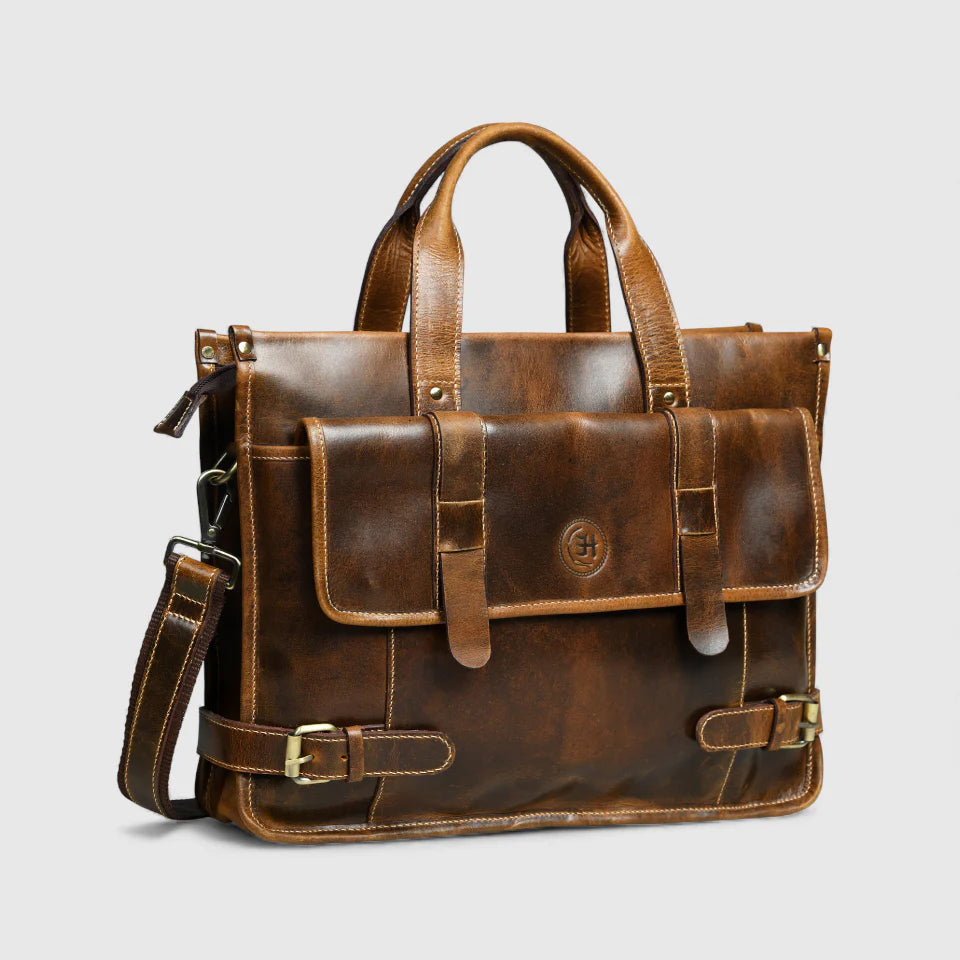 Heritage Leather Laptop Bag-Espresso brown