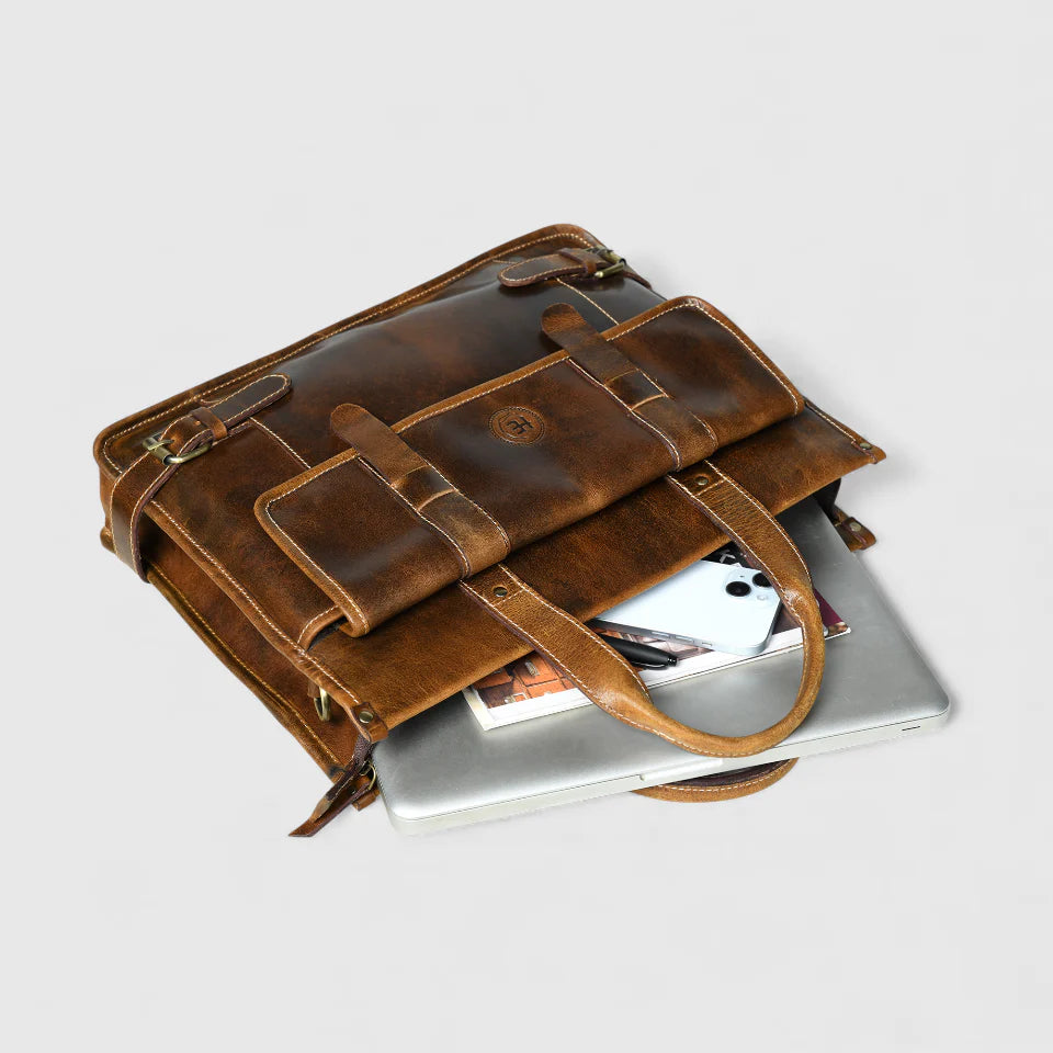 Heritage Leather Laptop Bag-Espresso brown