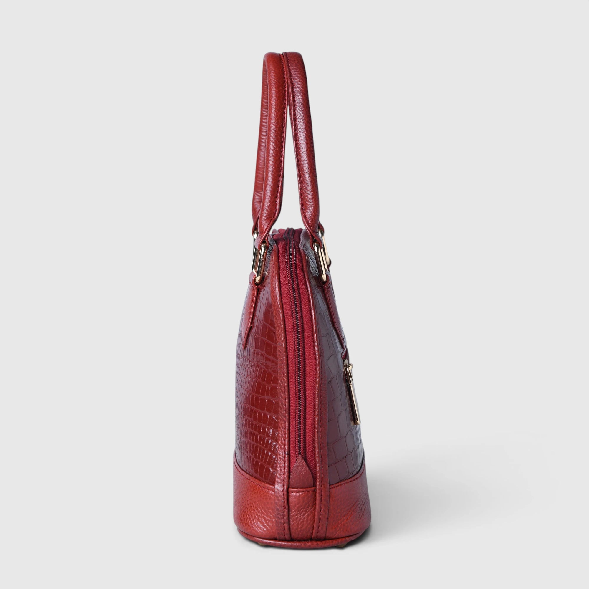 Monroe Croco Leather Satchel - Crimson Red