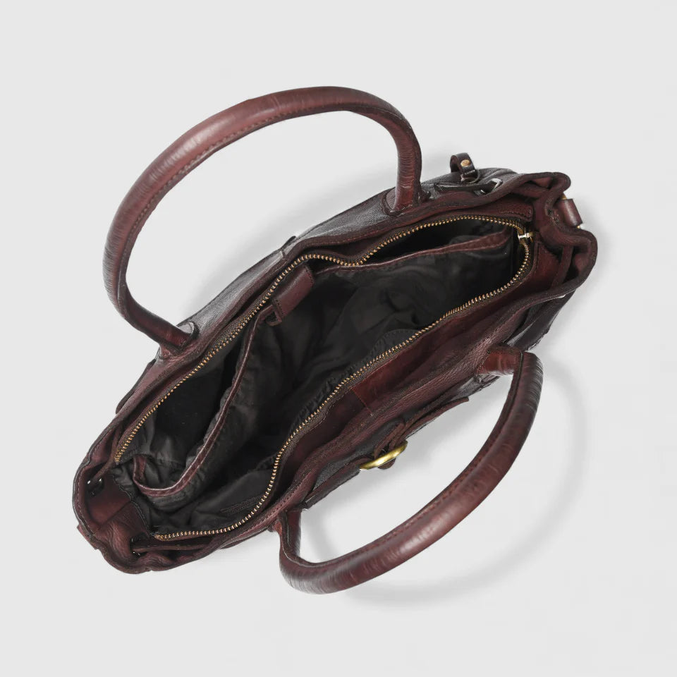 Vintage Woven Espresso Leather Women's Handbag - Maroon color