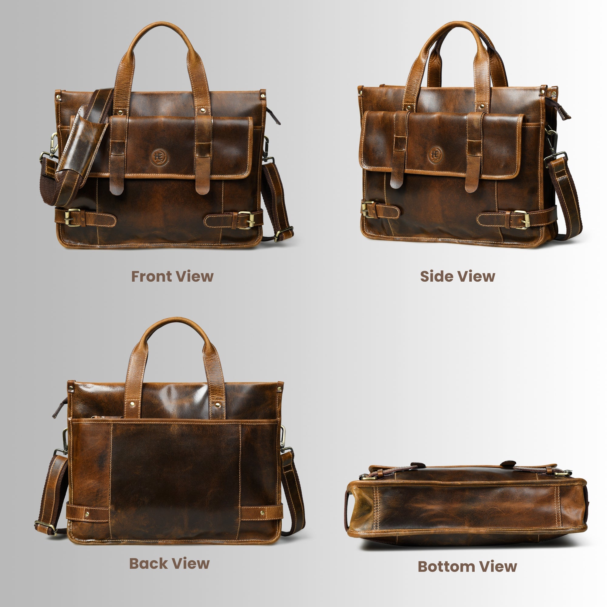 Heritage Leather Laptop Bag-Espresso brown