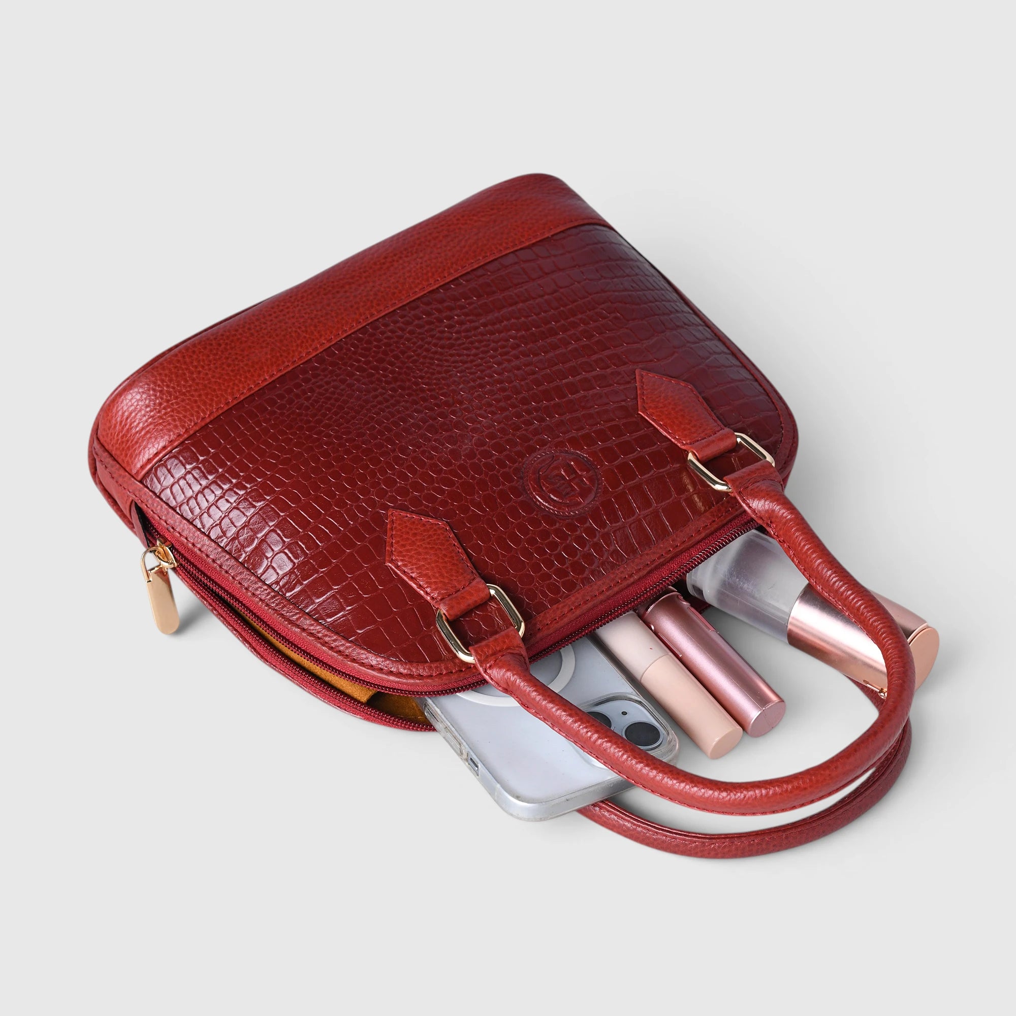 Monroe Croco Leather Satchel - Crimson Red