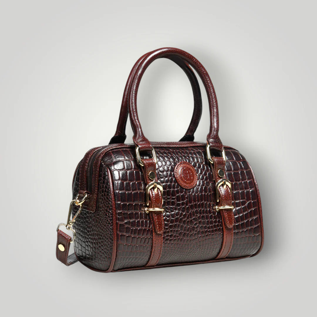 Emerald Luxe Croc Satchel Bag - Maroon colour