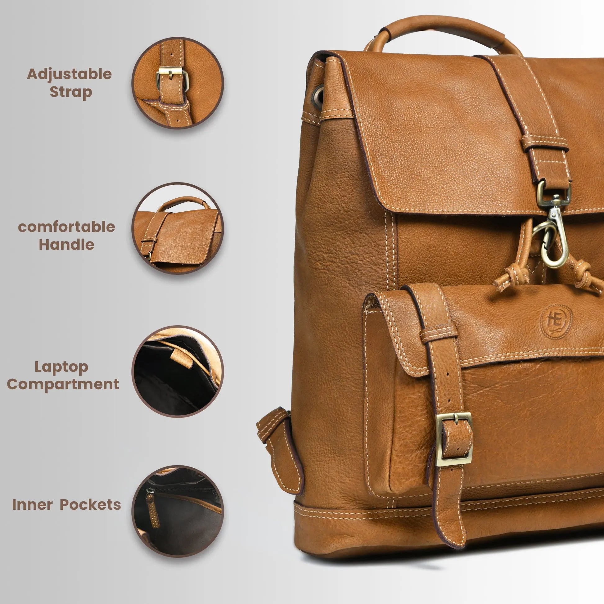 Heritage Explorer Vintage Leather Backpack – Multi-Pocket Travel & Work Backpack| Tan colour