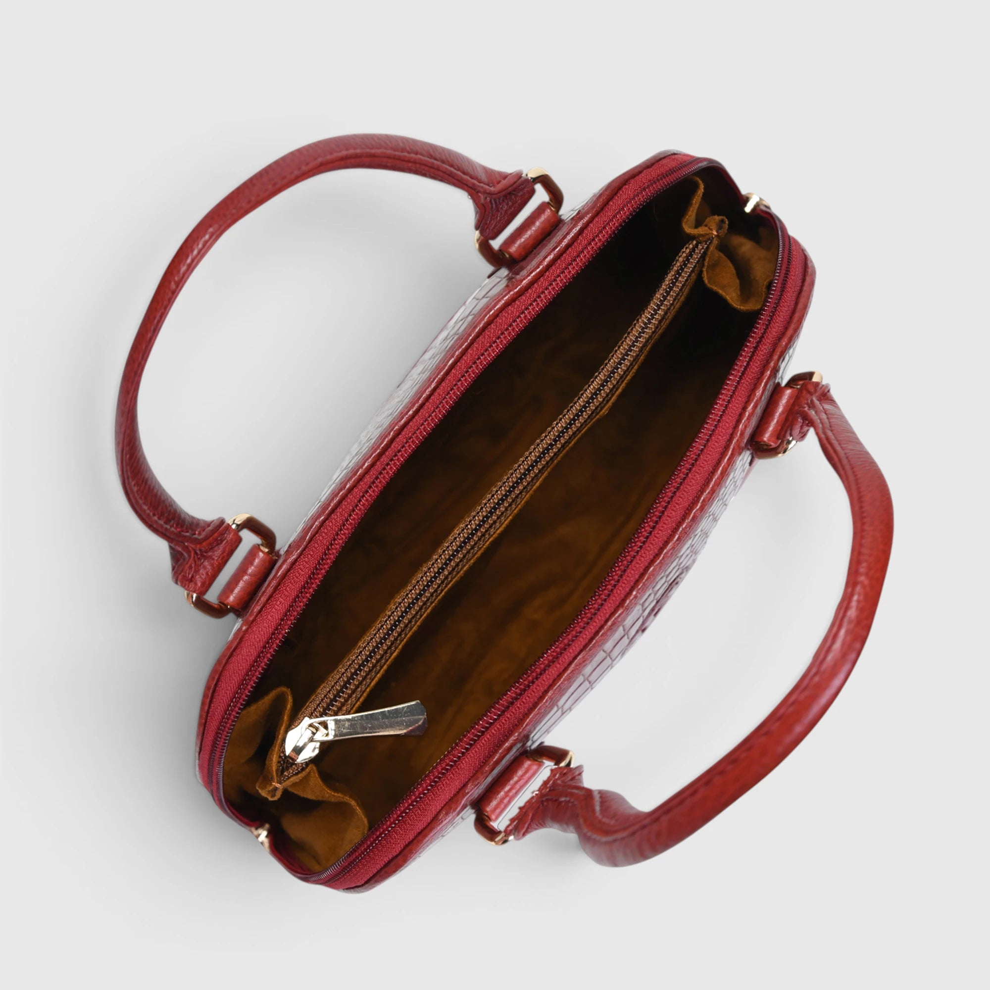 Monroe Croco Leather Satchel - Crimson Red