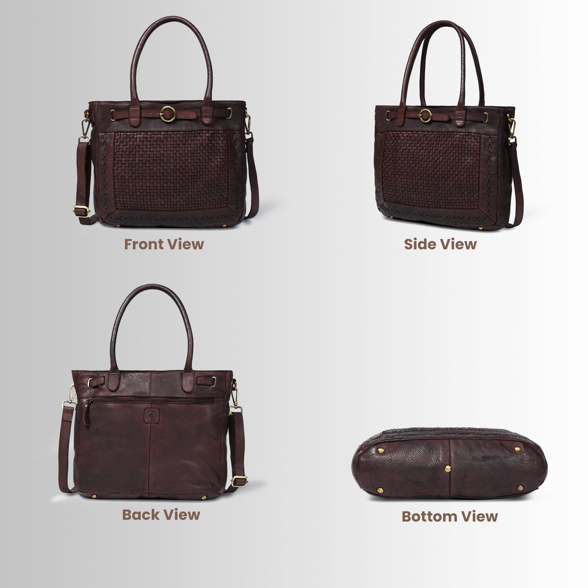 Vintage Woven Espresso Leather Women's Handbag - Maroon color