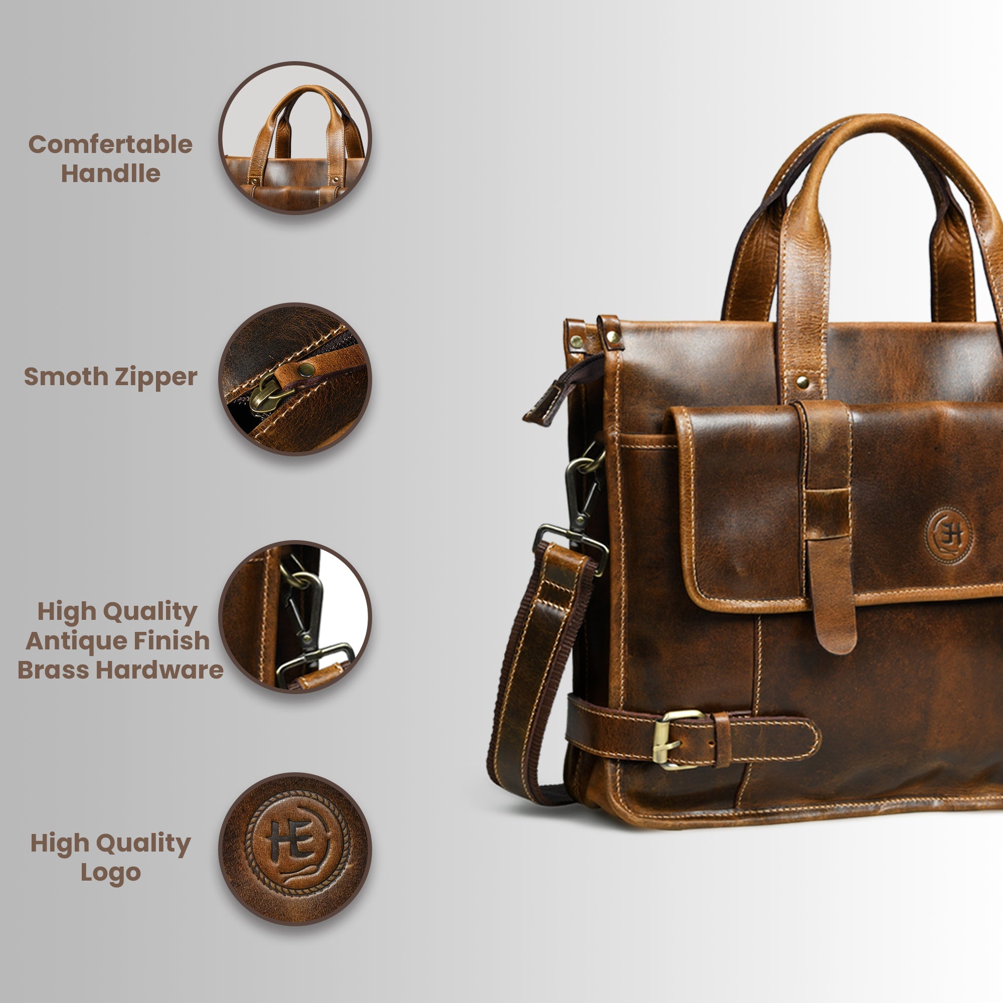 Heritage Leather Laptop Bag-Espresso brown