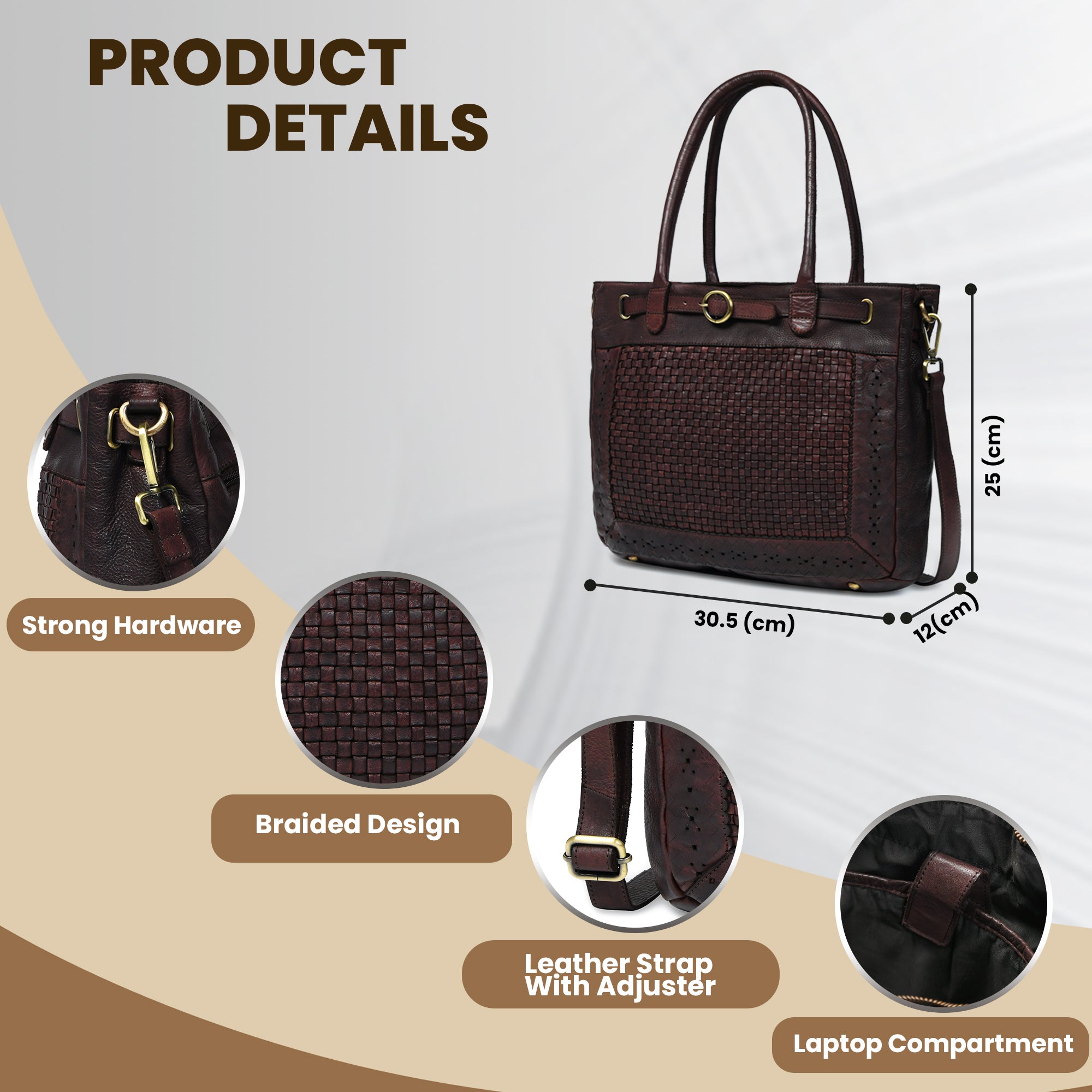 Vintage Woven Espresso Leather Women's Handbag - Maroon color