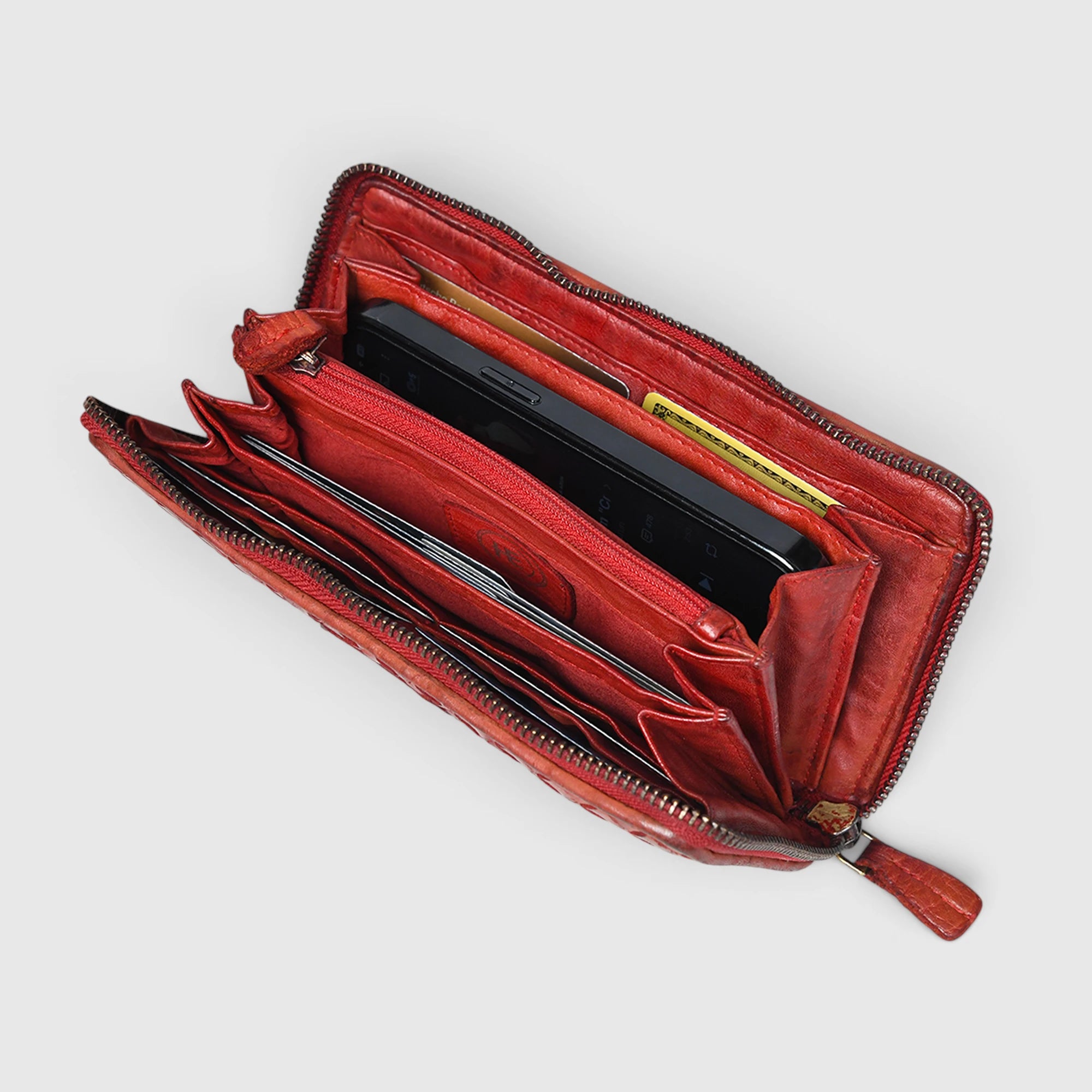 Aurelian Woven Zip Wallet – Crimson Red